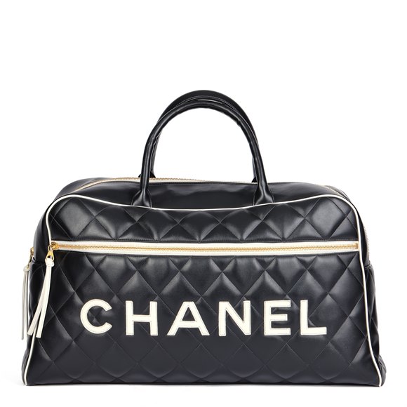 Chanel Black & White Quilted Lambskin Vintage Sports Line Boston Bag