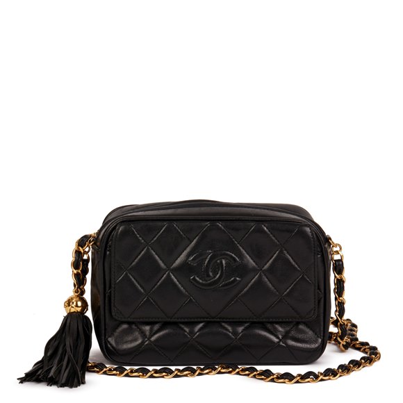 Chanel Black Quilted Lambskin Vintage Mini Timeless Fringe Camera Bag
