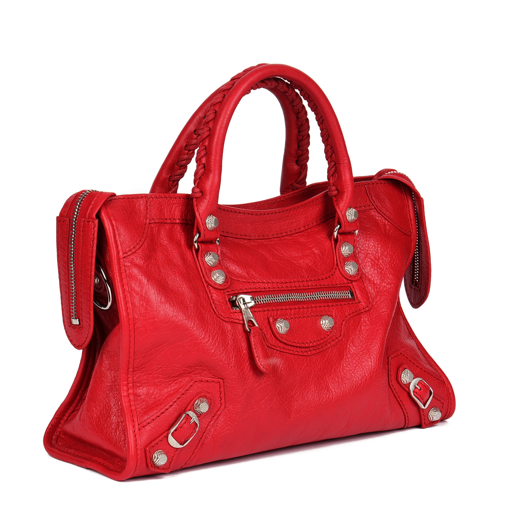 Balenciaga Red Aged Lambskin Small City Bag