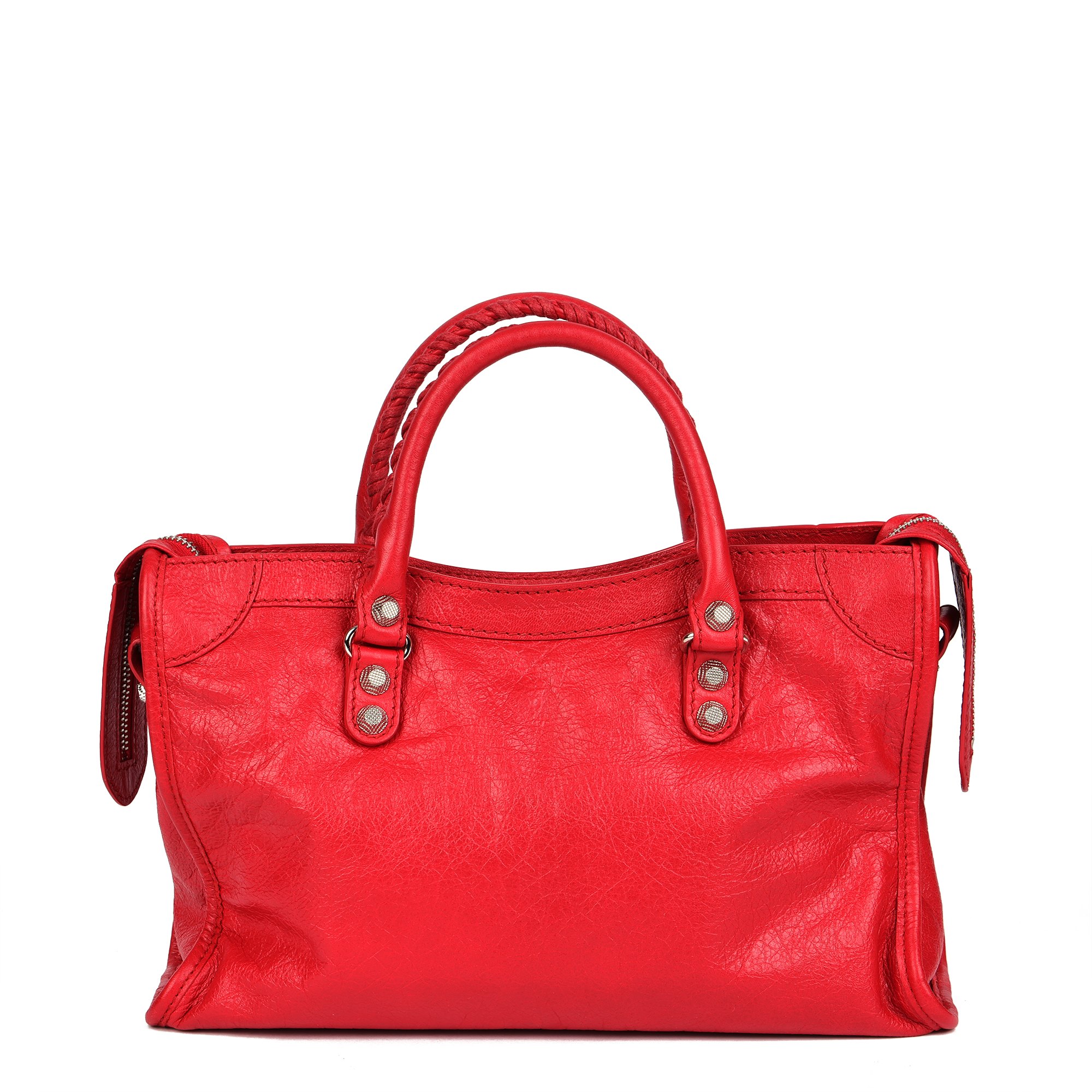 Balenciaga Red Aged Lambskin Small City Bag