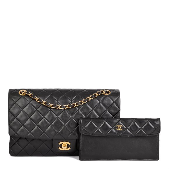 Chanel Black Quilted Lambskin Vintage Medium Classic Single Flap Bag with Wallet
