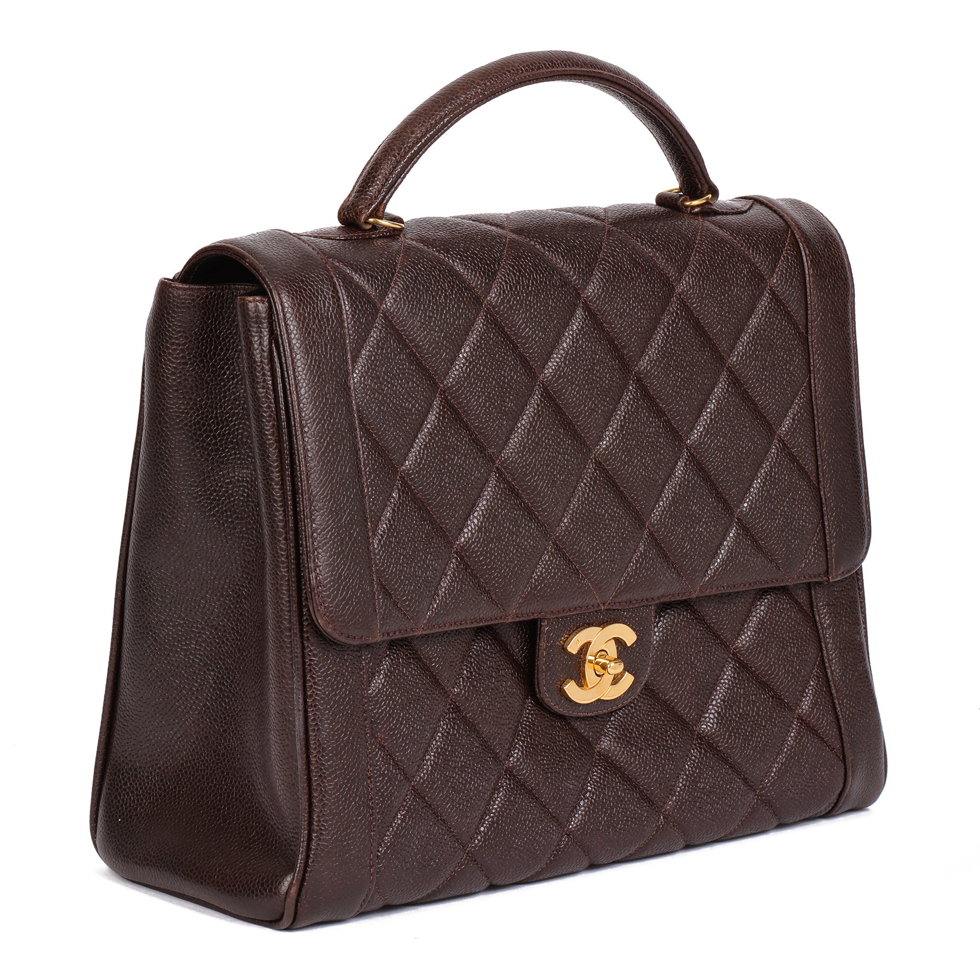 Chanel Chocolate Brown Quilted Caviar Leather Vintage Classic Kelly