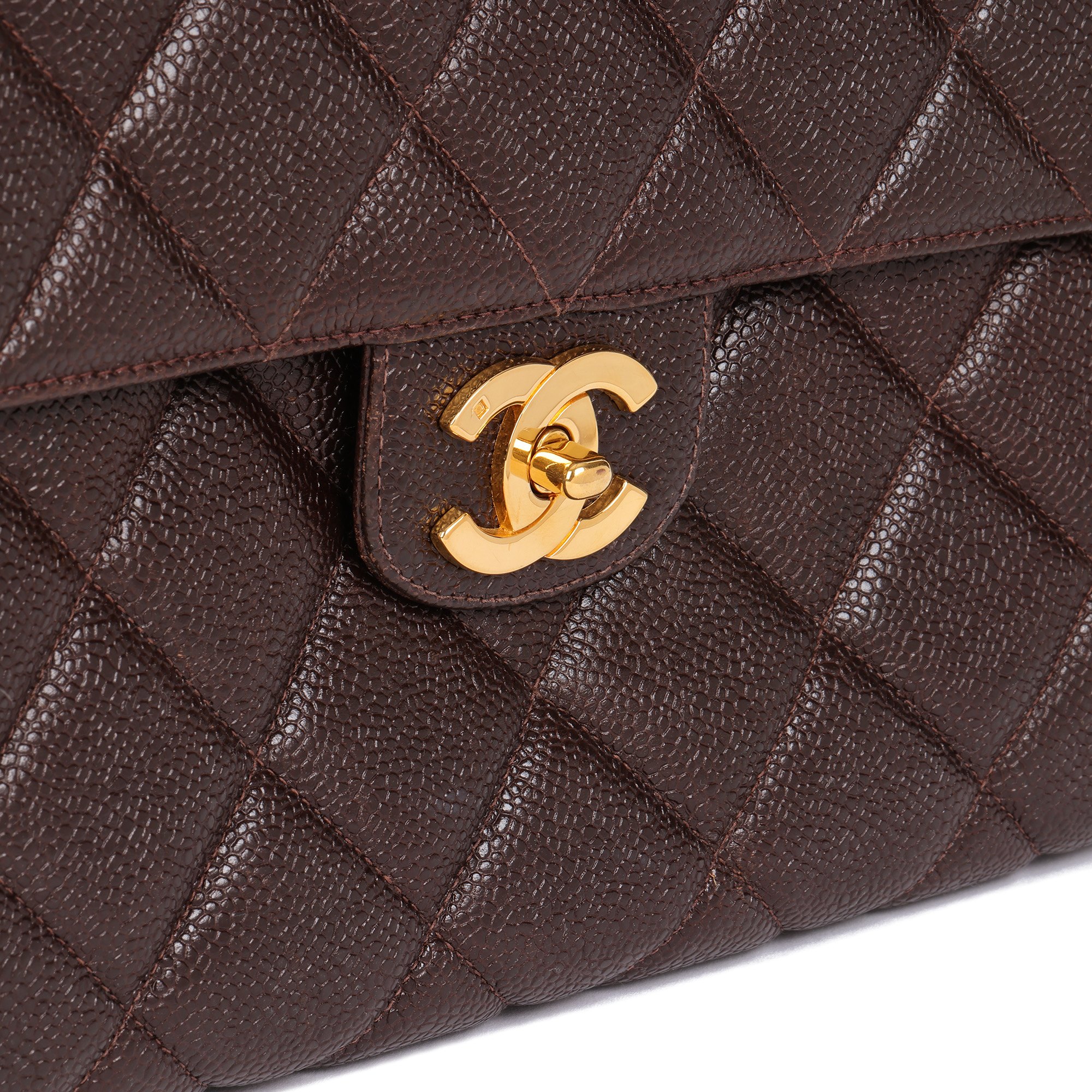 Chanel Chocolate Brown Quilted Caviar Leather Vintage Classic Kelly