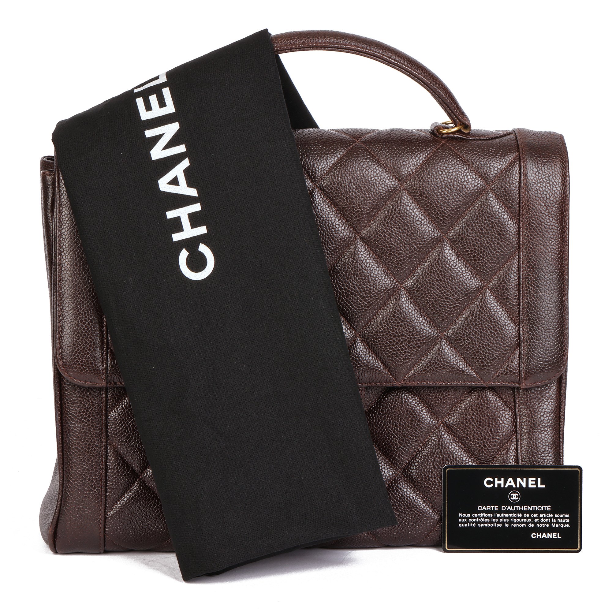 Chanel Chocolate Brown Quilted Caviar Leather Vintage Classic Kelly