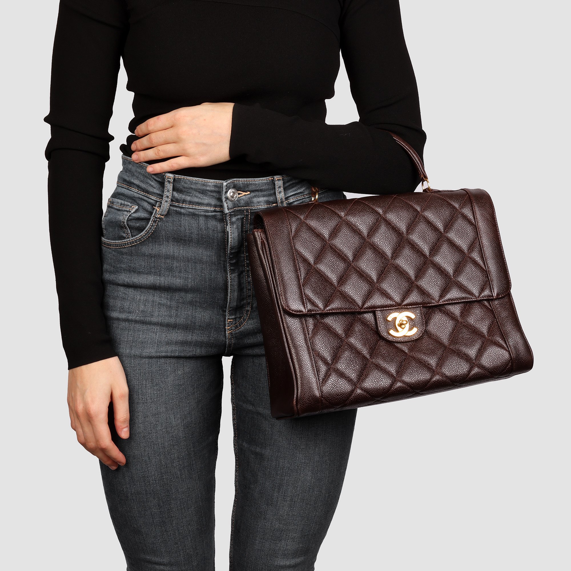Chanel Chocolate Brown Quilted Caviar Leather Vintage Classic Kelly