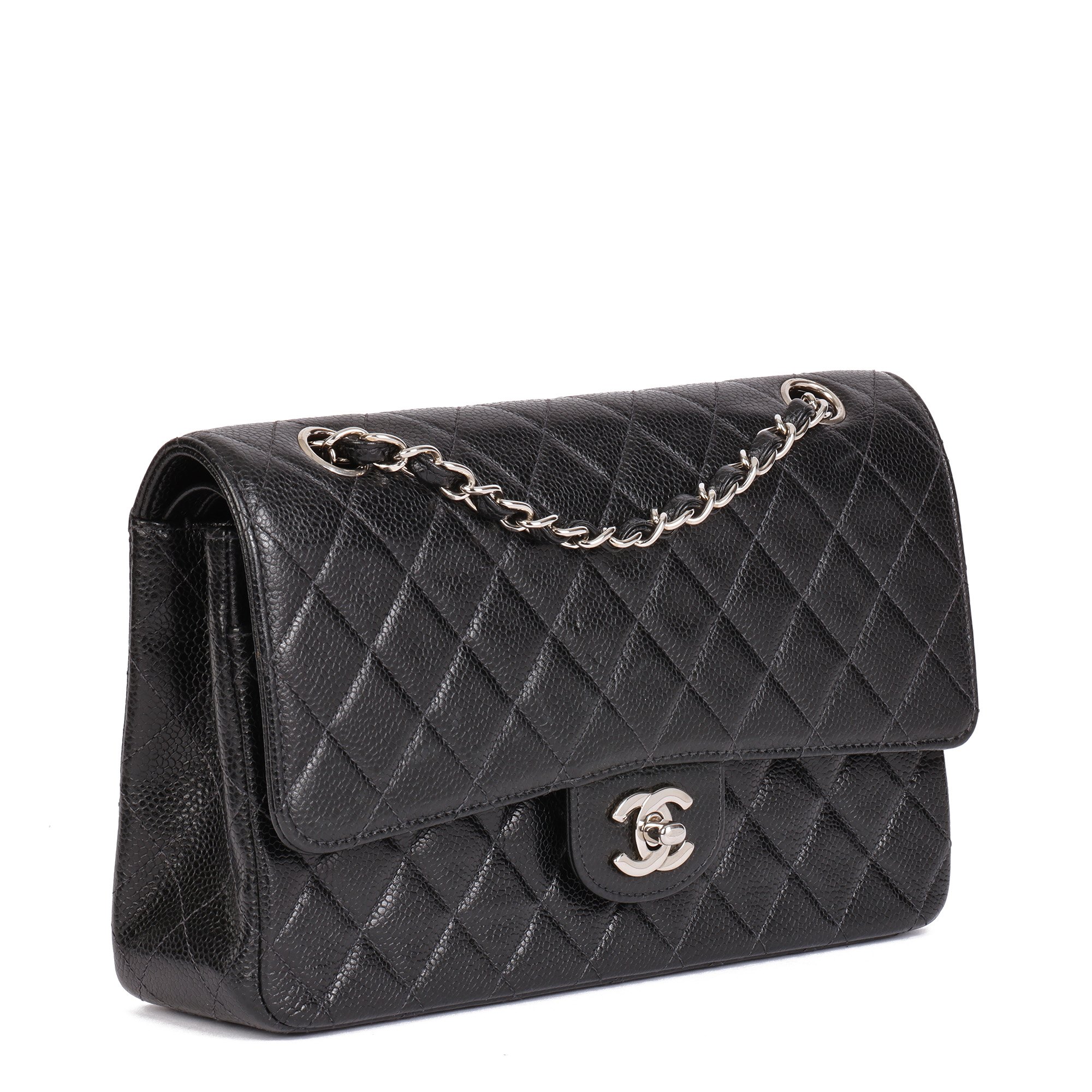 Chanel Black Quilted Caviar Leather Vintage Medium Classic Double Flap Bag