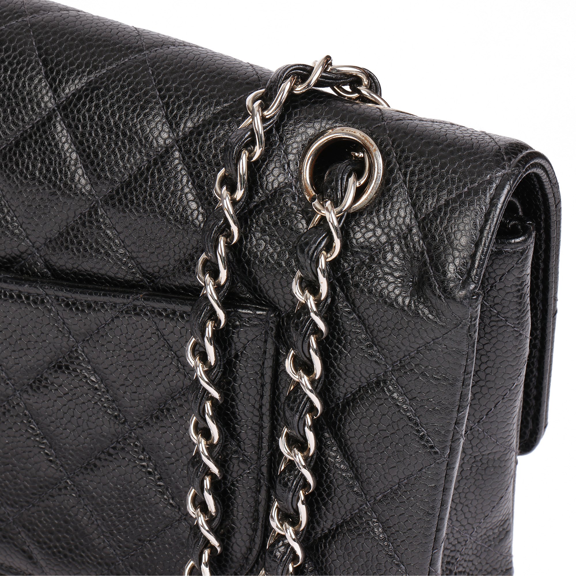 Chanel Black Quilted Caviar Leather Vintage Medium Classic Double Flap Bag