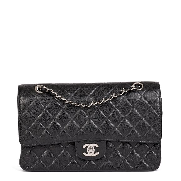 Chanel Black Quilted Caviar Leather Vintage Medium Classic Double Flap Bag