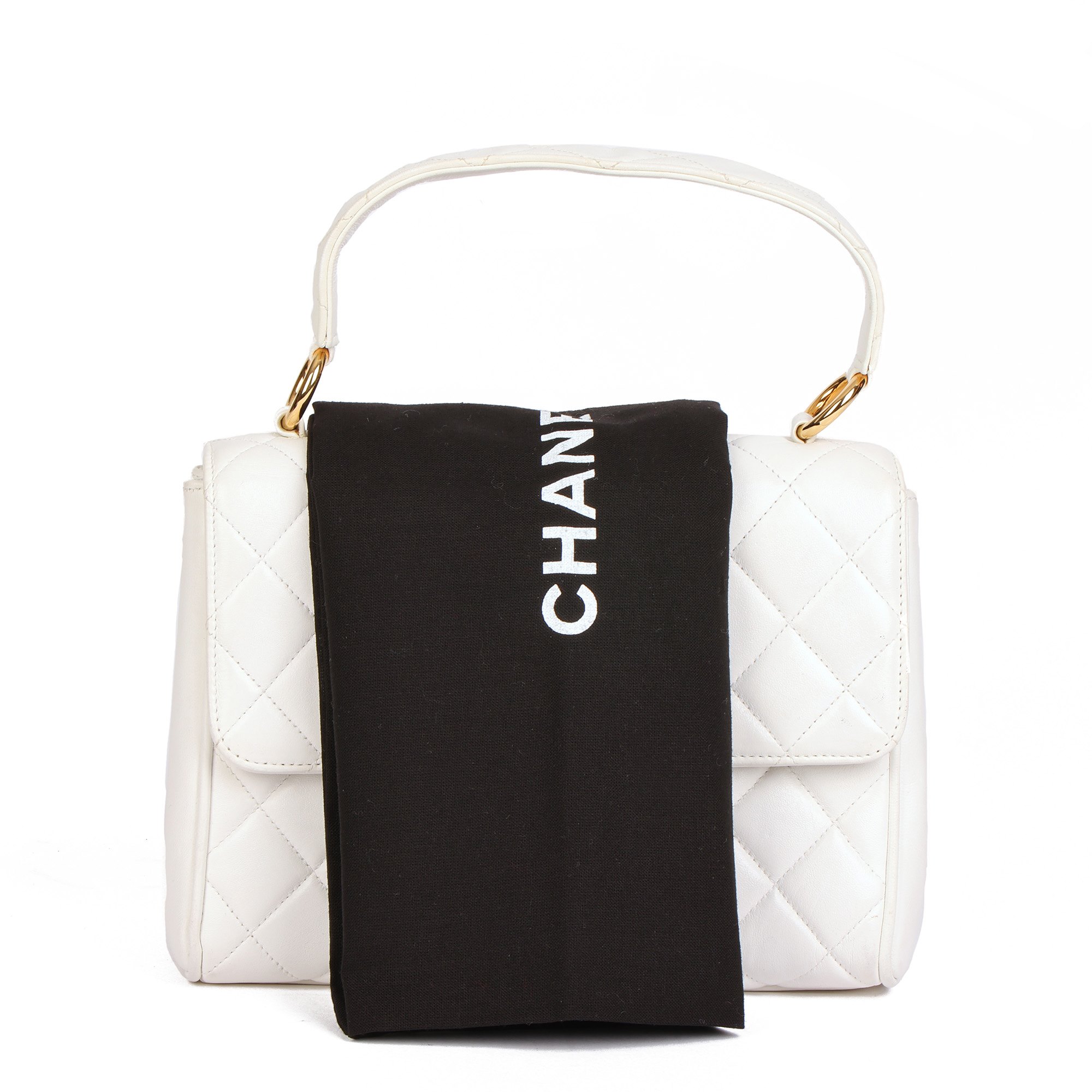 Chanel White Quilted Lambskin Vintage Classic Kelly