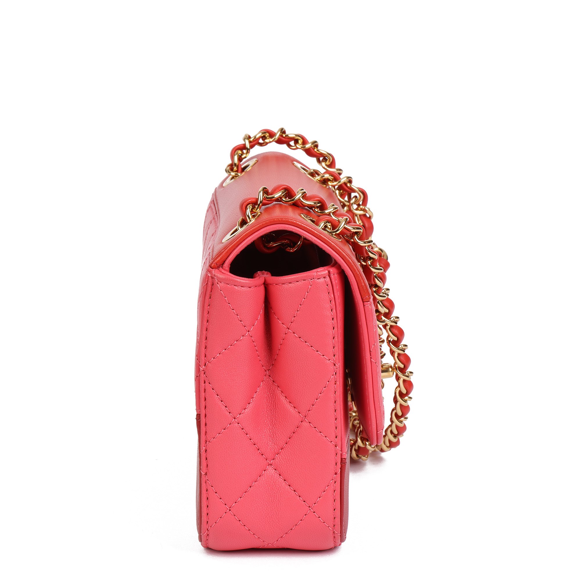 Chanel Red, Orange & Pink Quilted Lambskin Mini Classic Single Flap Bag
