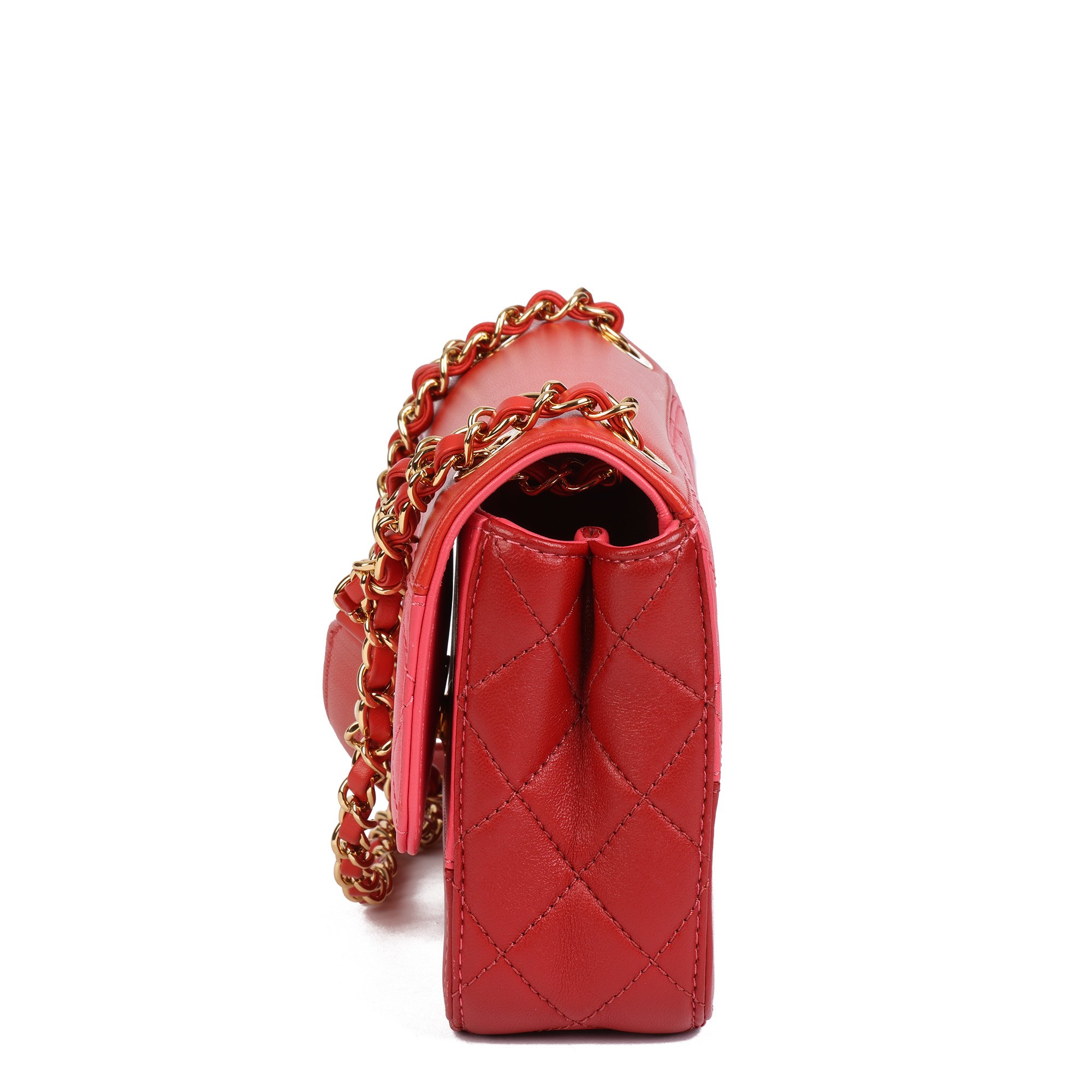 Chanel Red, Orange & Pink Quilted Lambskin Mini Classic Single Flap Bag