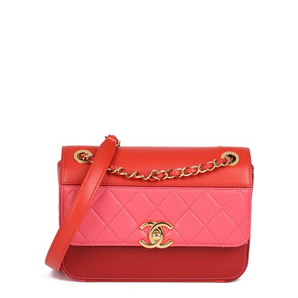 Chanel Red, Orange & Pink Quilted Lambskin Mini Classic Single Flap Bag