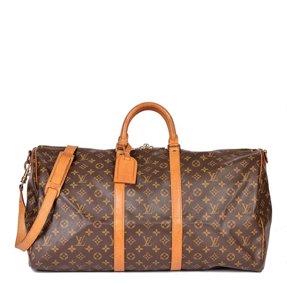 Louis Vuitton Brown Monogram Coated Canvas and Vachetta Leather Vintage Keepall 55 Bandoulière