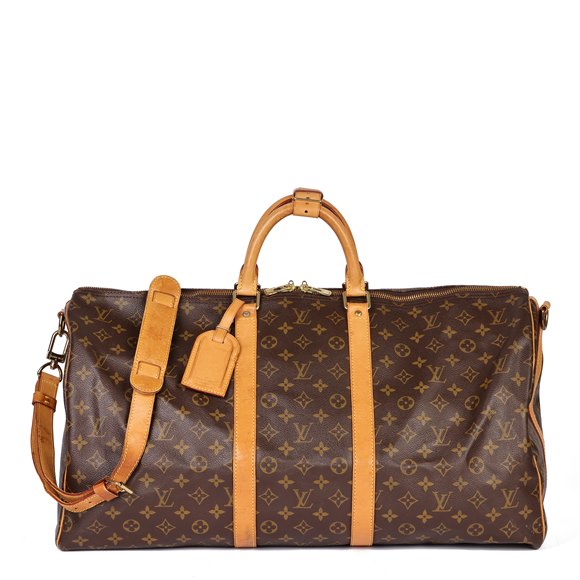 Louis Vuitton Brown Monogram Coated Canvas and Vachetta Leather Vintage Keepall 55 Bandoulière
