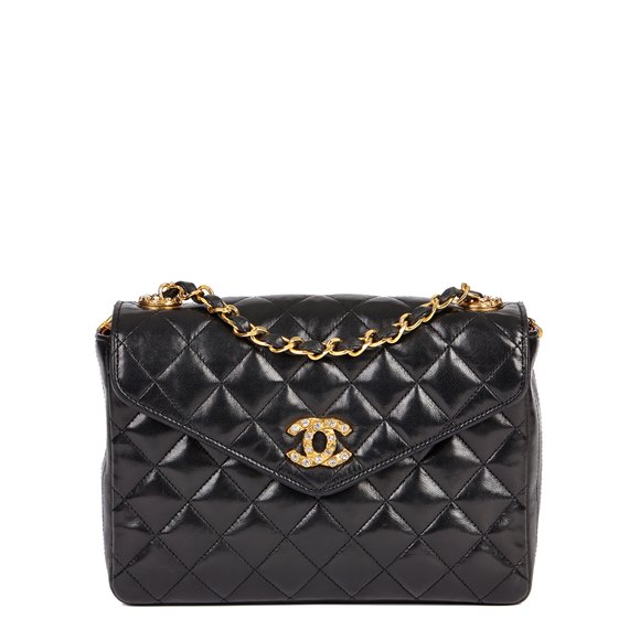 Chanel Black Quilted Lambskin Vintage Crystal Embellished Mini Flap Bag