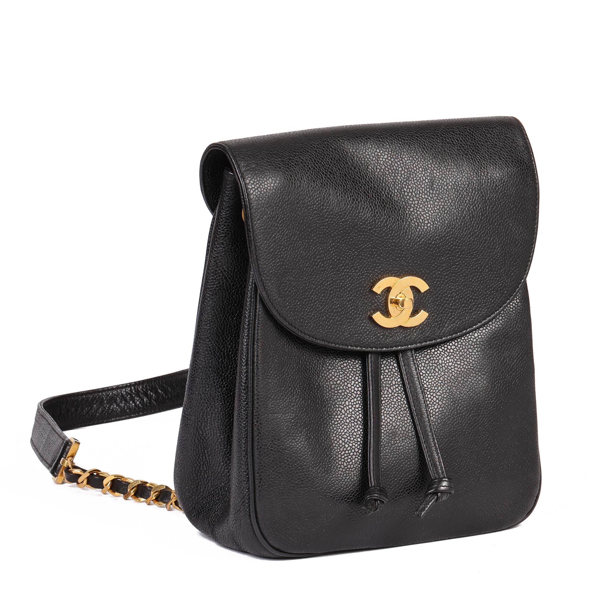 Chanel Black Caviar Leather Vintage Classic Backpack