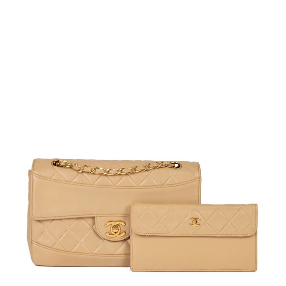 Chanel Beige Quilted Lambskin Vintage Small Classic Single Flap Bag with Wallet