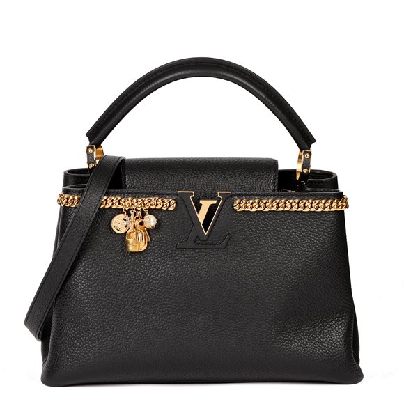 Louis Vuitton Black Taurillion Leather Charm Capucines PM