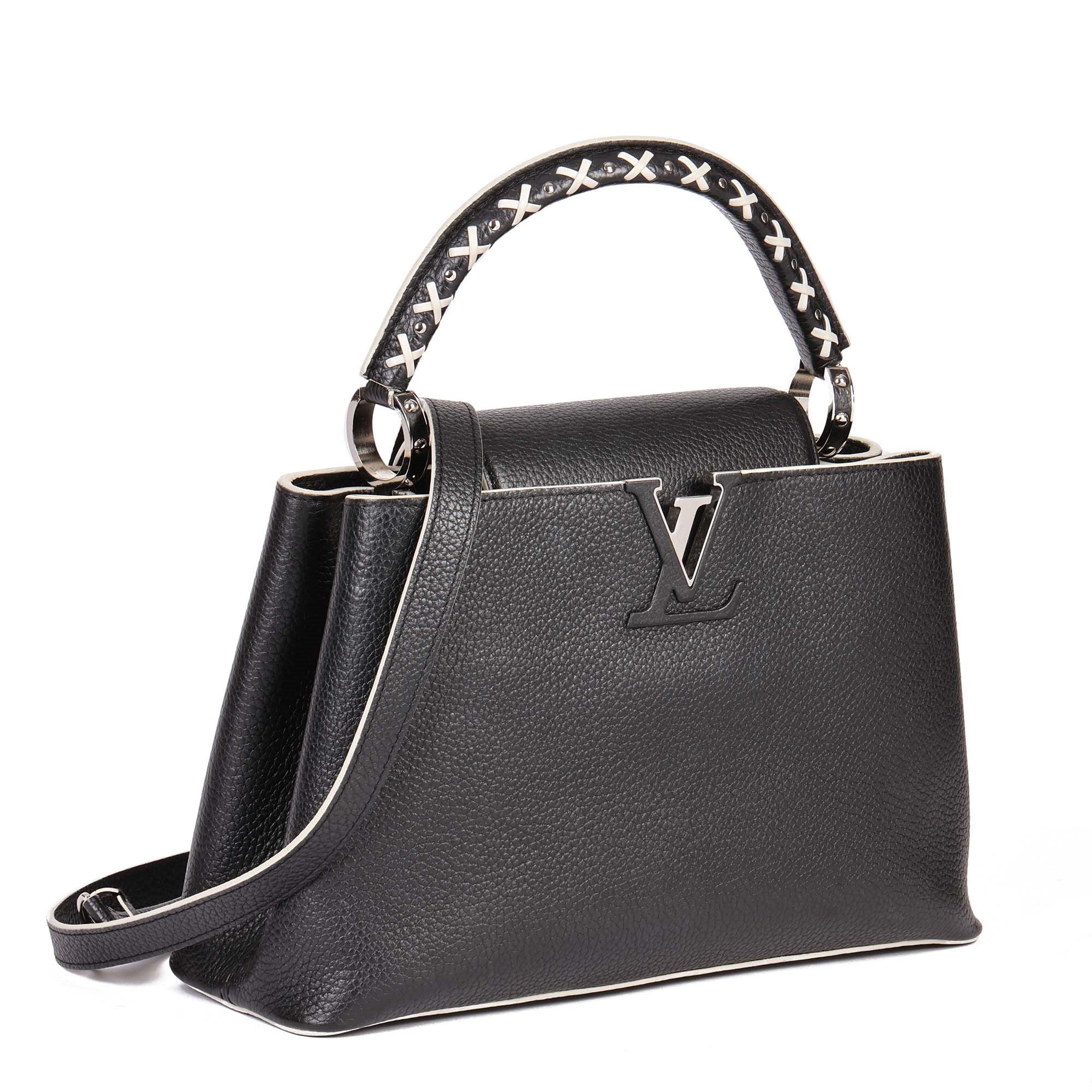 Louis Vuitton Black Taurillion Leather & White Stitch Capucines PM