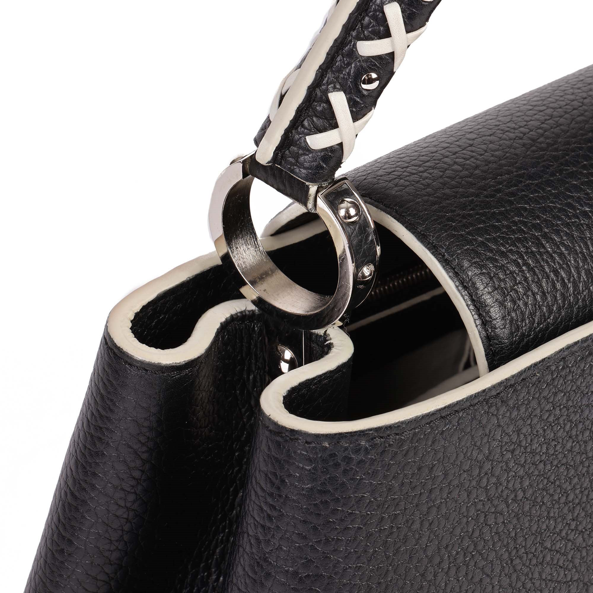 Louis Vuitton Black Taurillion Leather & White Stitch Capucines PM