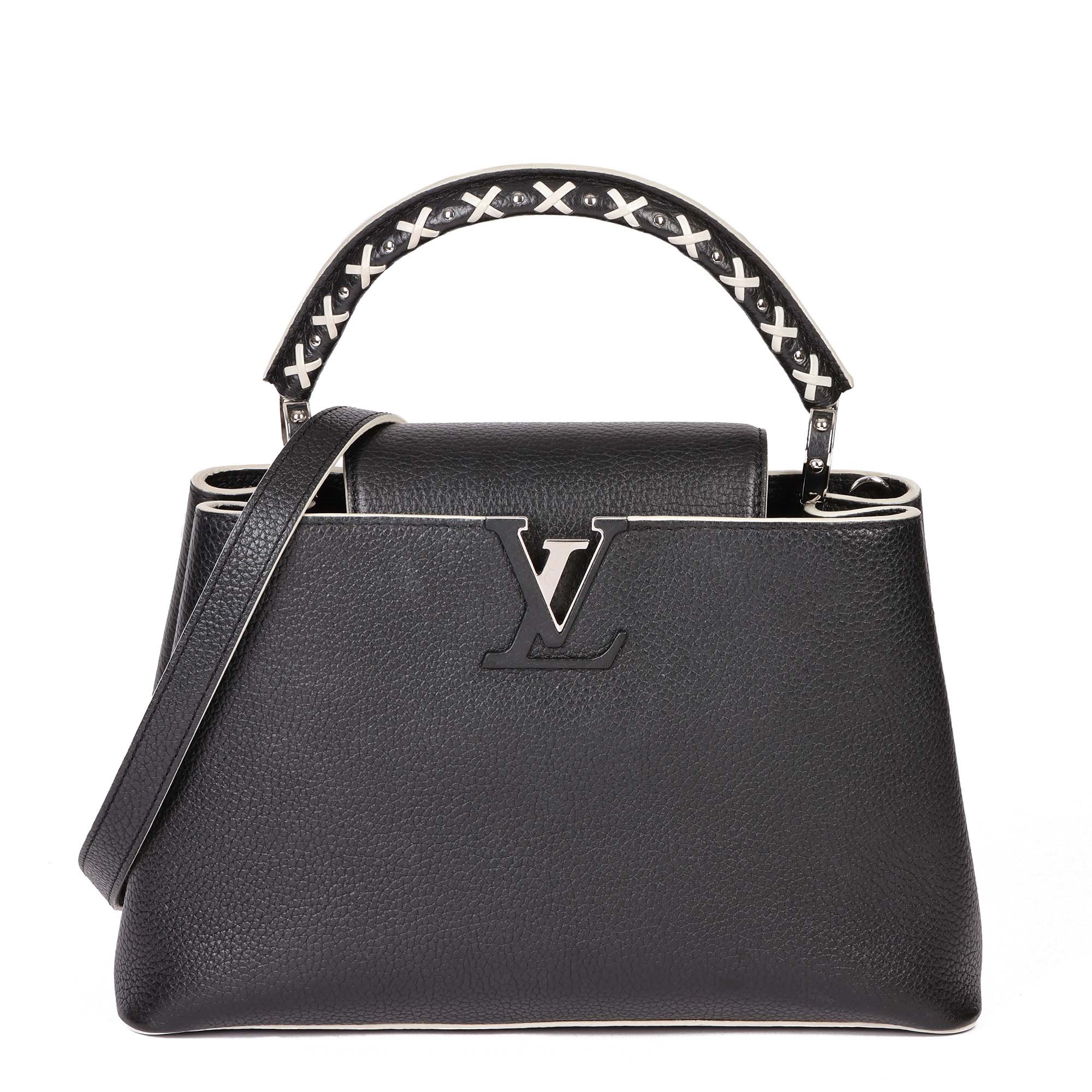 Louis Vuitton Black Taurillion Leather & White Stitch Capucines PM