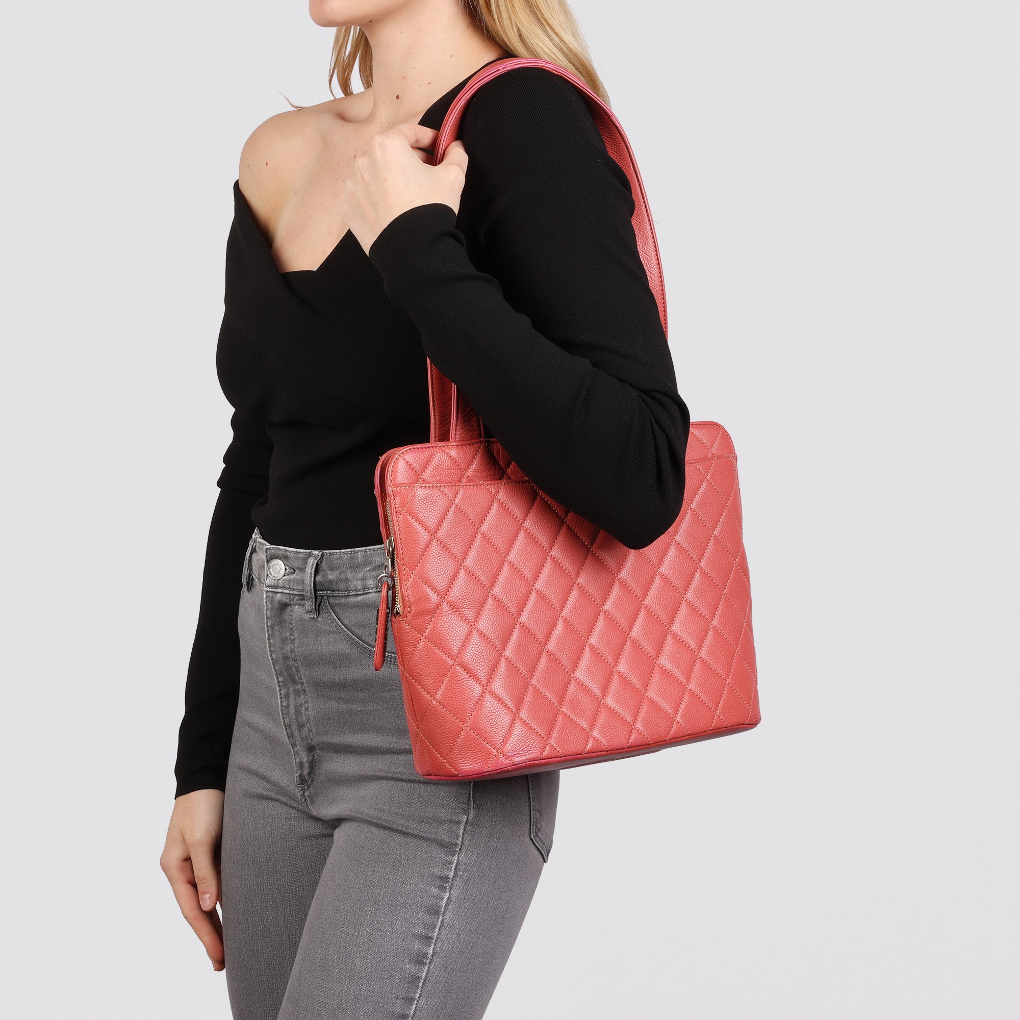 Chanel Pink Quilted Caviar Leather Vintage Timeless Shoulder Bag
