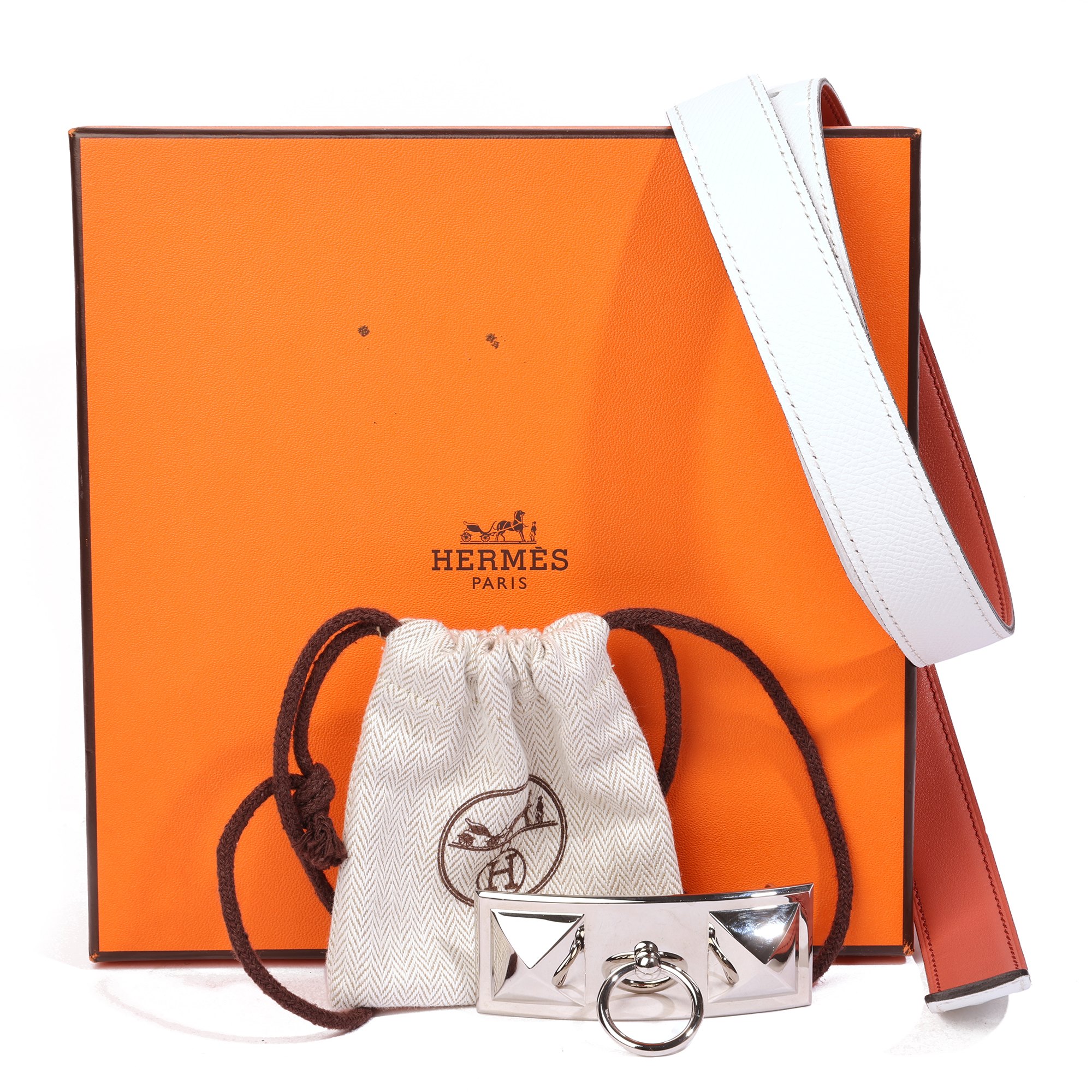 Hermès White Epsom & Brick Swift Rivale 18 belt