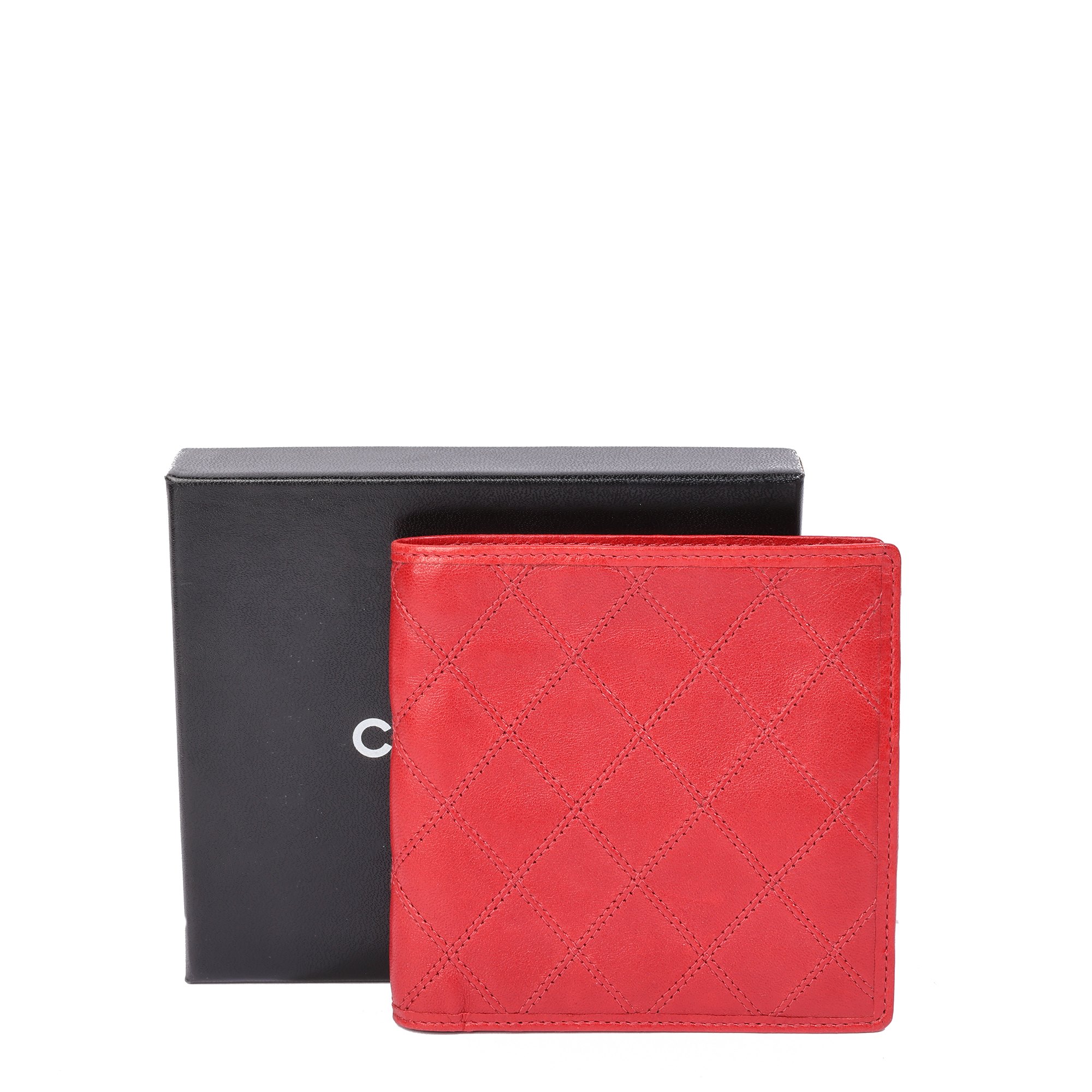 Chanel Red Quilted Lambskin Vintage Bi-Fold Wallet