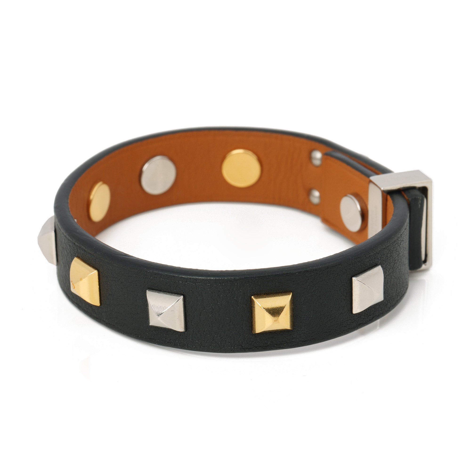 Hermès Black Swift Leather Mini Dog Clous Carres Bracelet
