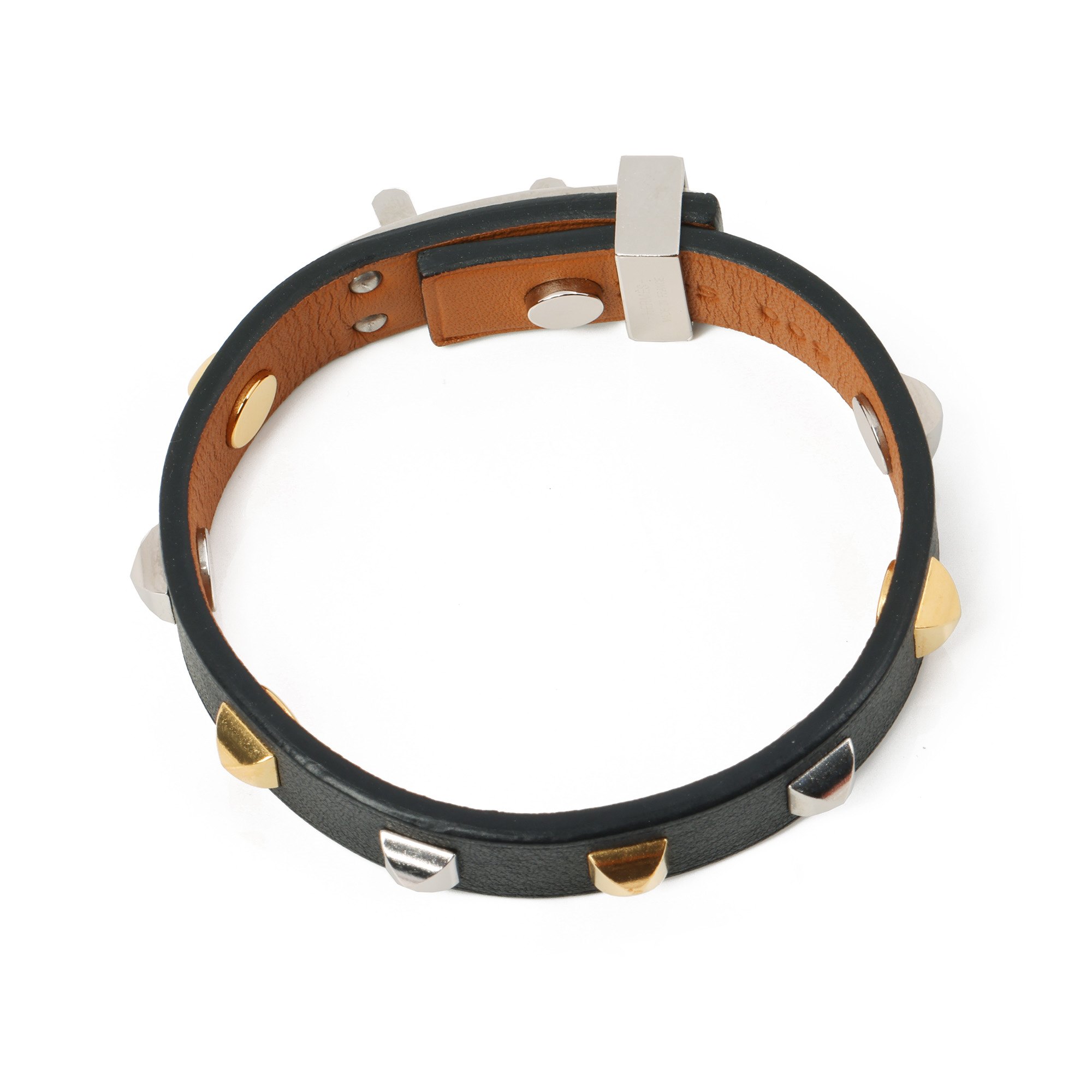 Hermès Black Swift Leather Mini Dog Clous Carres Bracelet