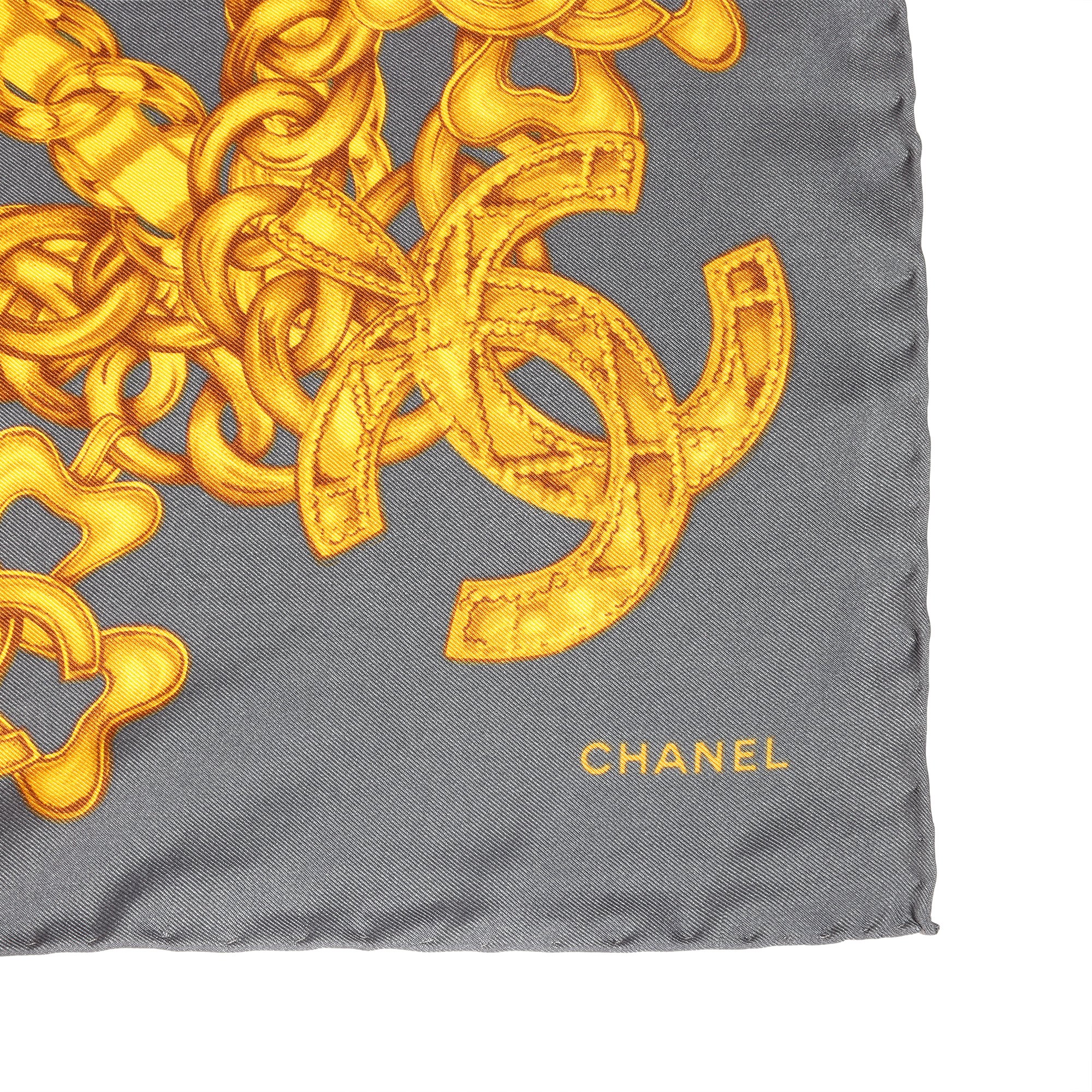 Chanel Dusty Navy & Gold Silk Vintage CC Chain Scarf