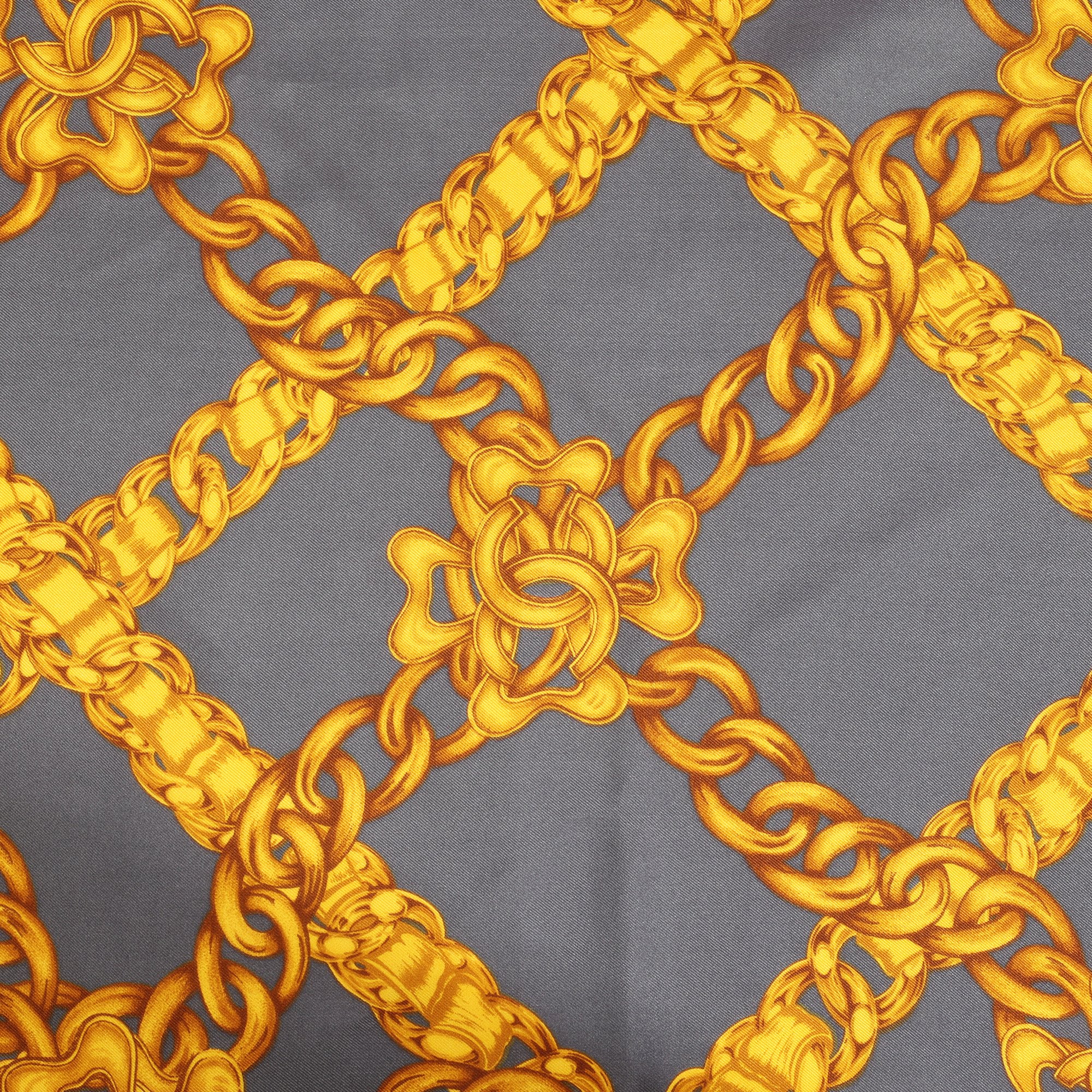 Chanel Dusty Navy & Gold Silk Vintage CC Chain Scarf
