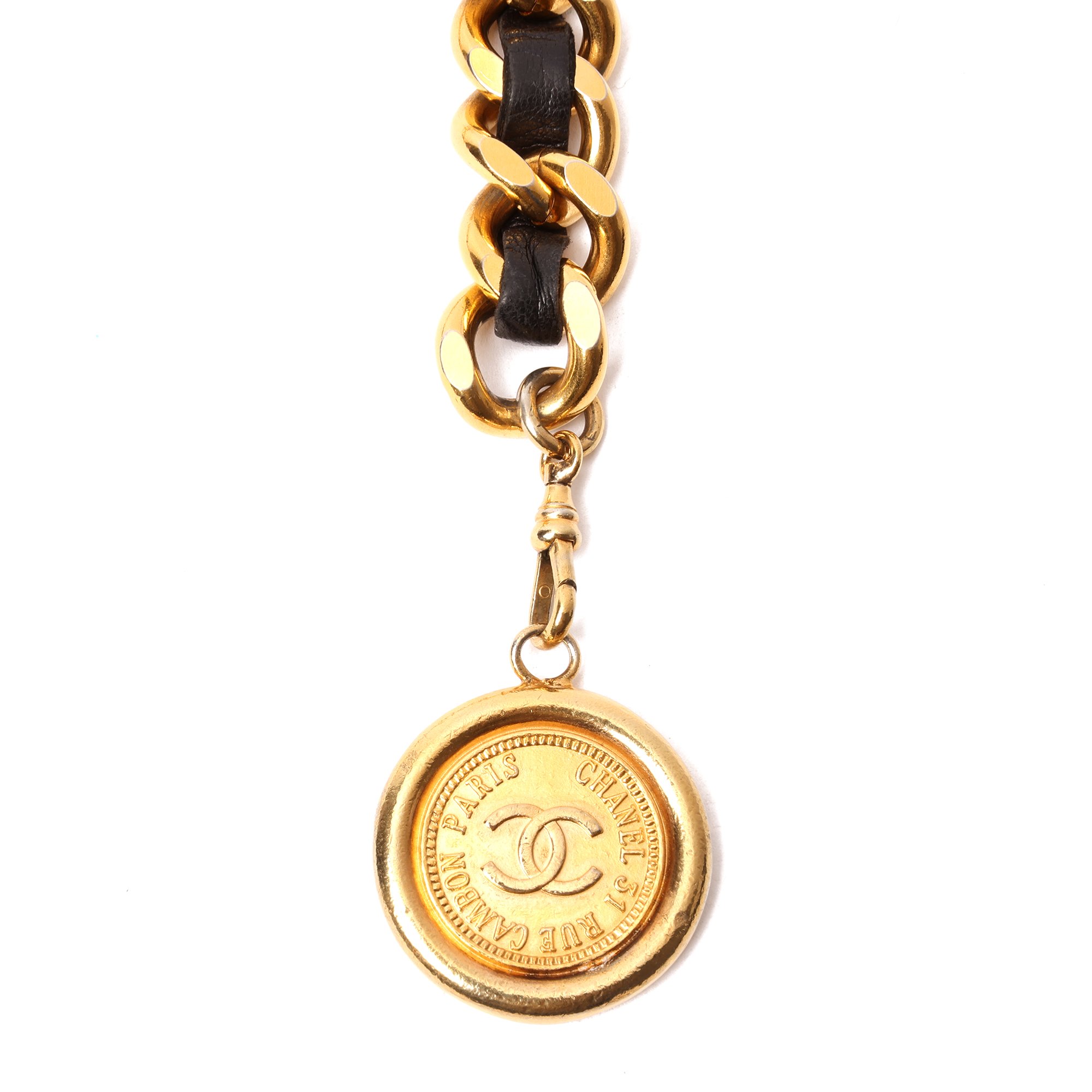 Chanel Black Interlaced Lambskin & Gold Vintage Chunky Coin Chain Belt