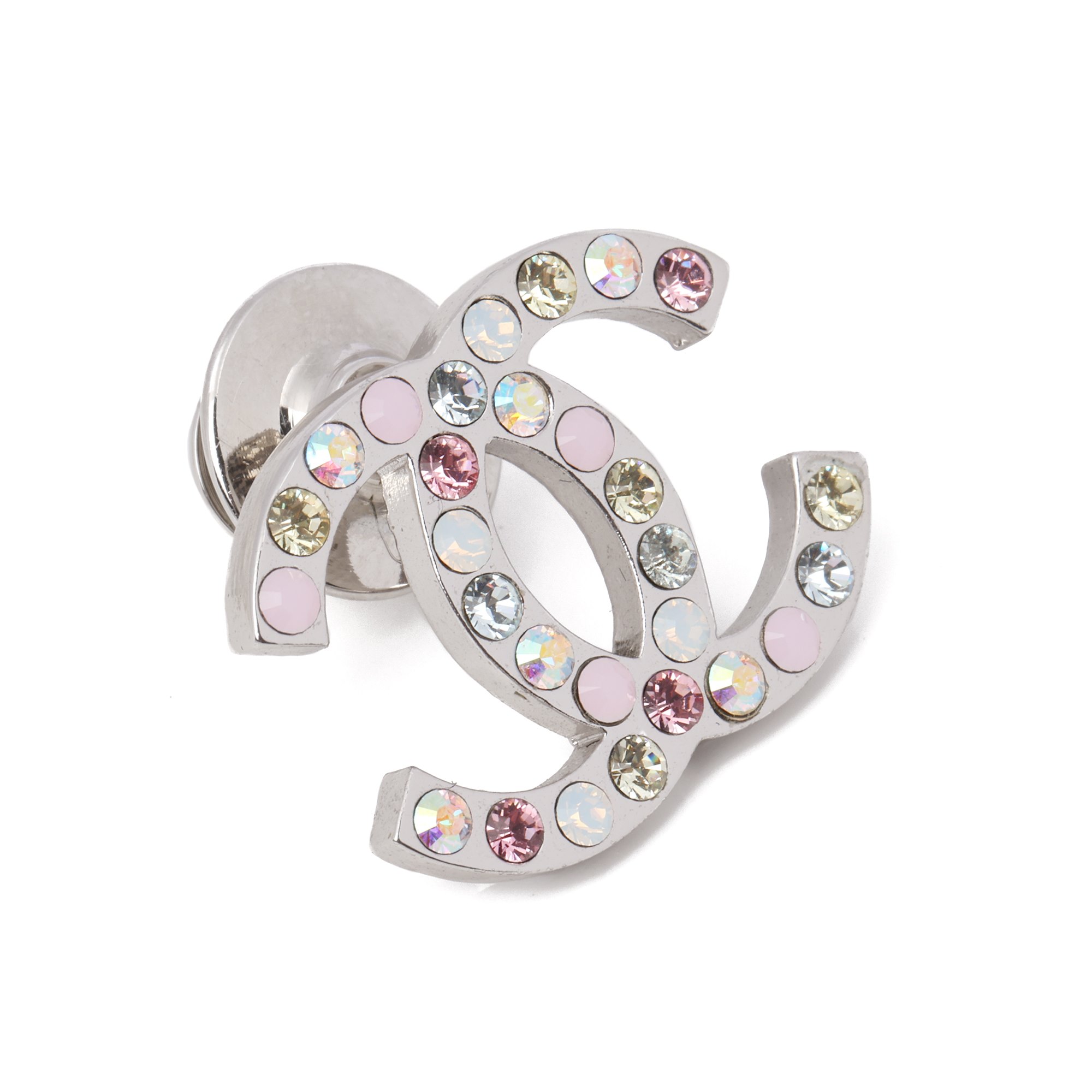 Chanel Pink Crystal CC Logo Brooch