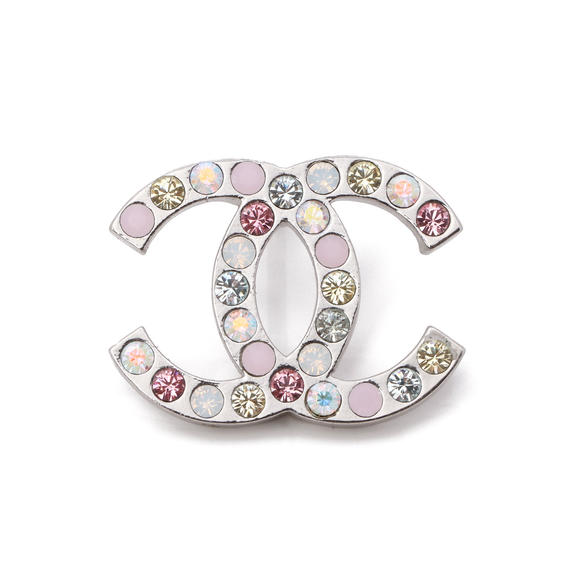 Chanel Pink Crystal CC Logo Brooch