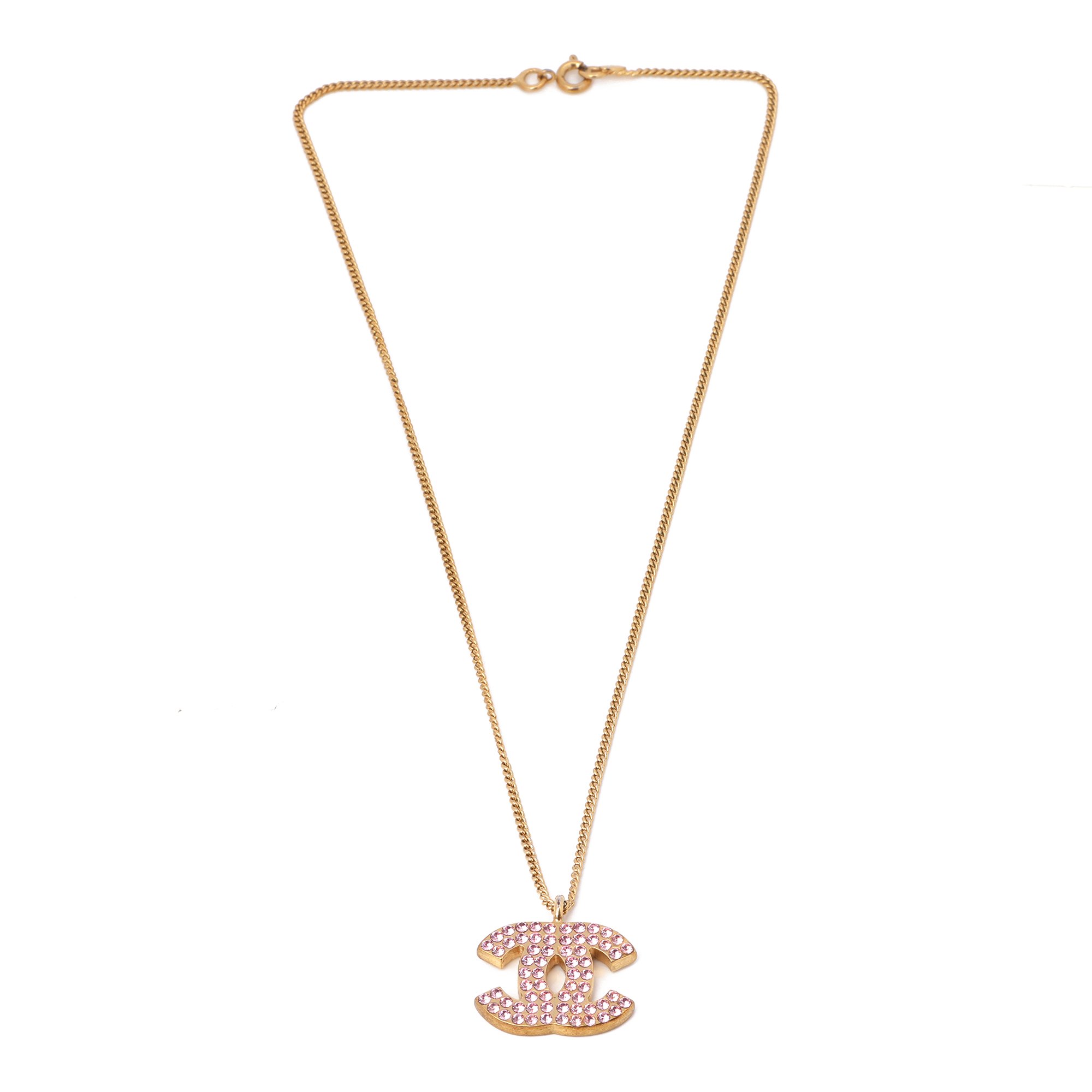 Chanel Pink Crystal CC Logo Necklace