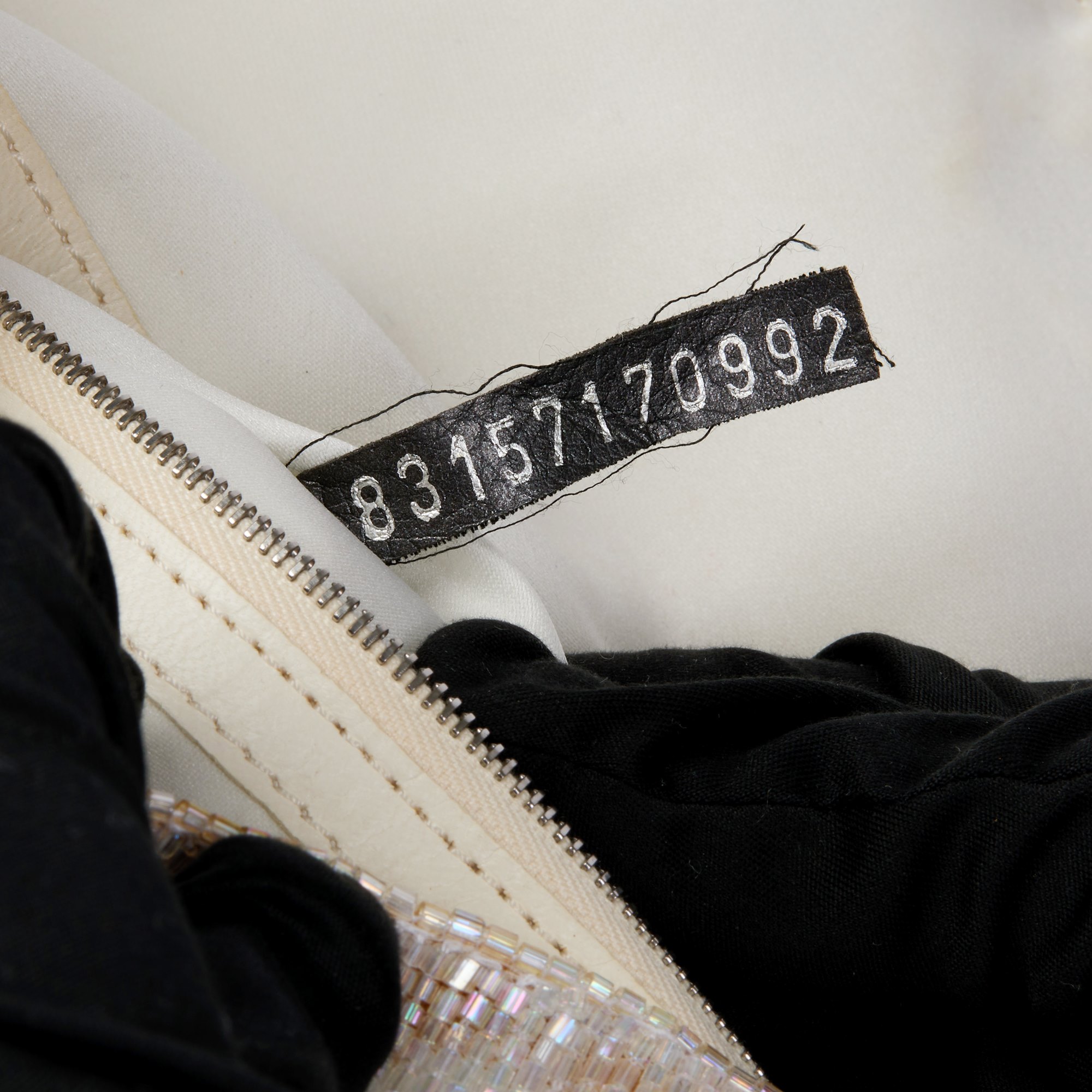 Fendi White Iridescent Embellished Satin & Calfskin Leather Vintage Baguette