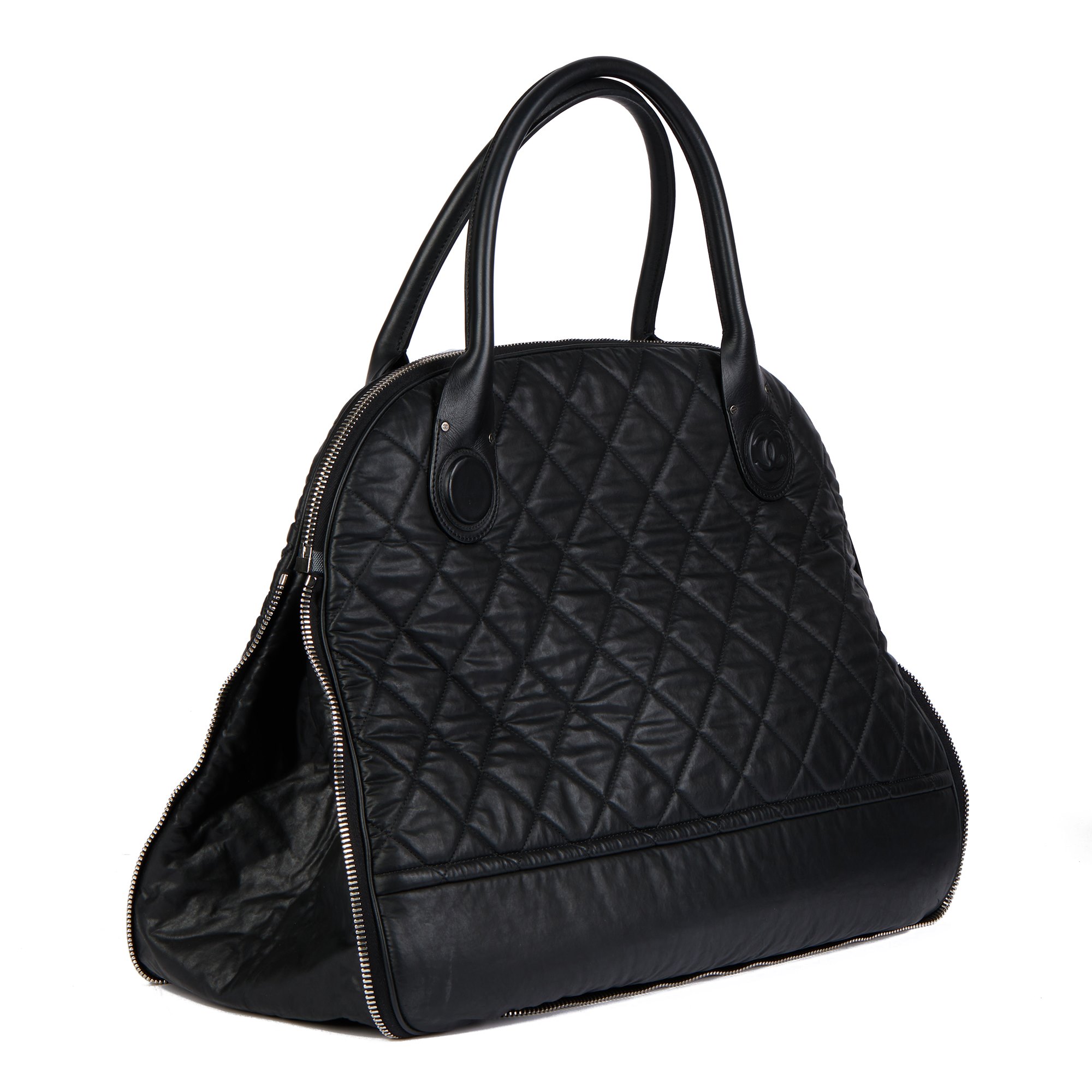 Chanel Black Quilted Nylon & Calfskin Leather Cocoon Dome Tote