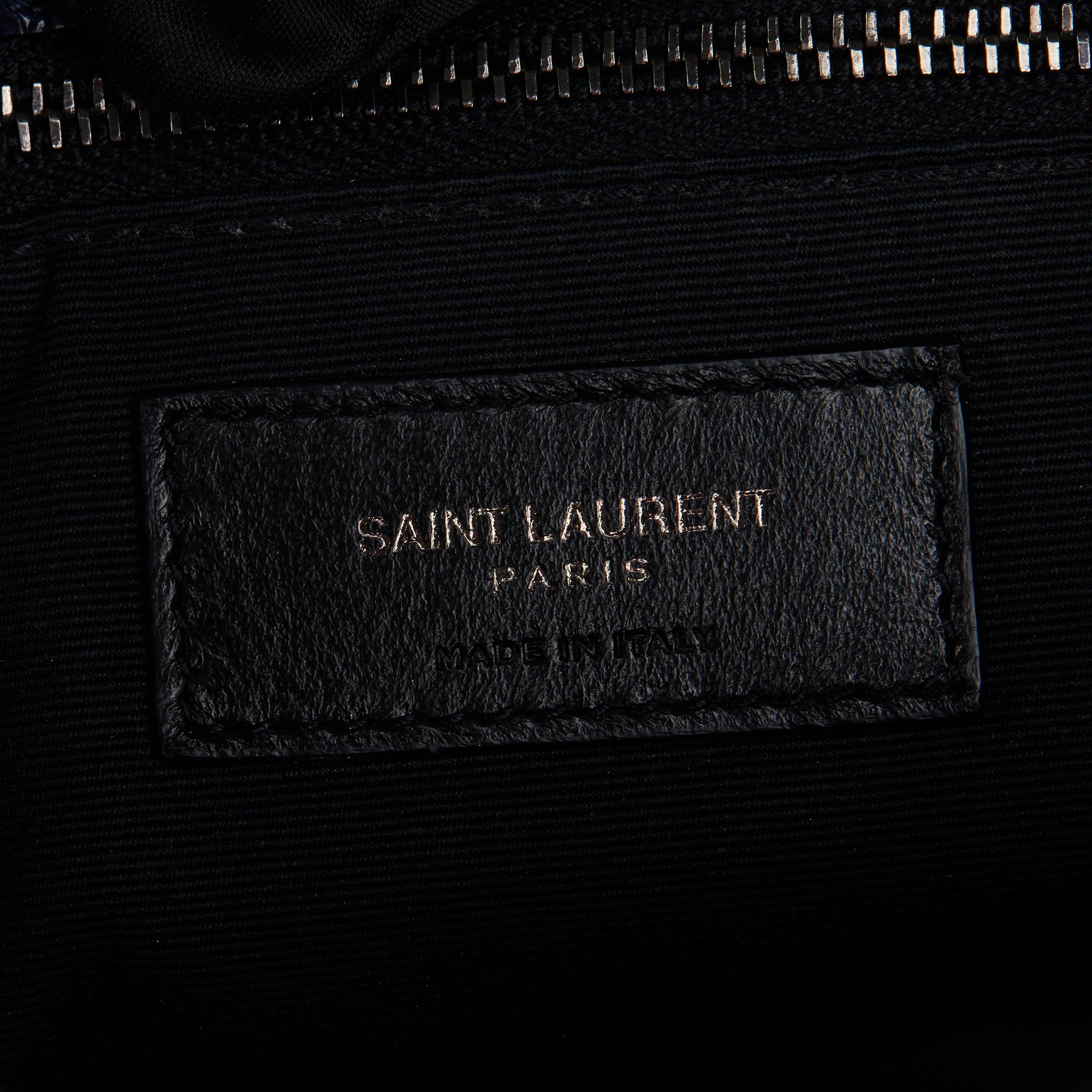 Saint Laurent Deep Marine Chevron Quilted Crinkled Calfskin Leather Medium Niki