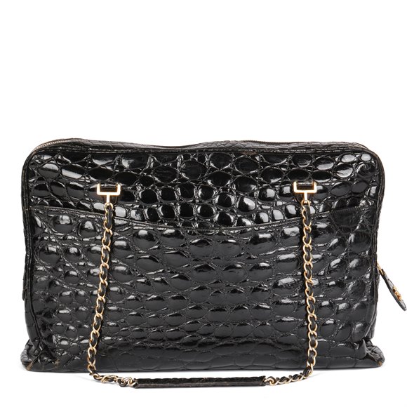 Chanel Black Shiny Crocodile Leather Vintage Camera Bag