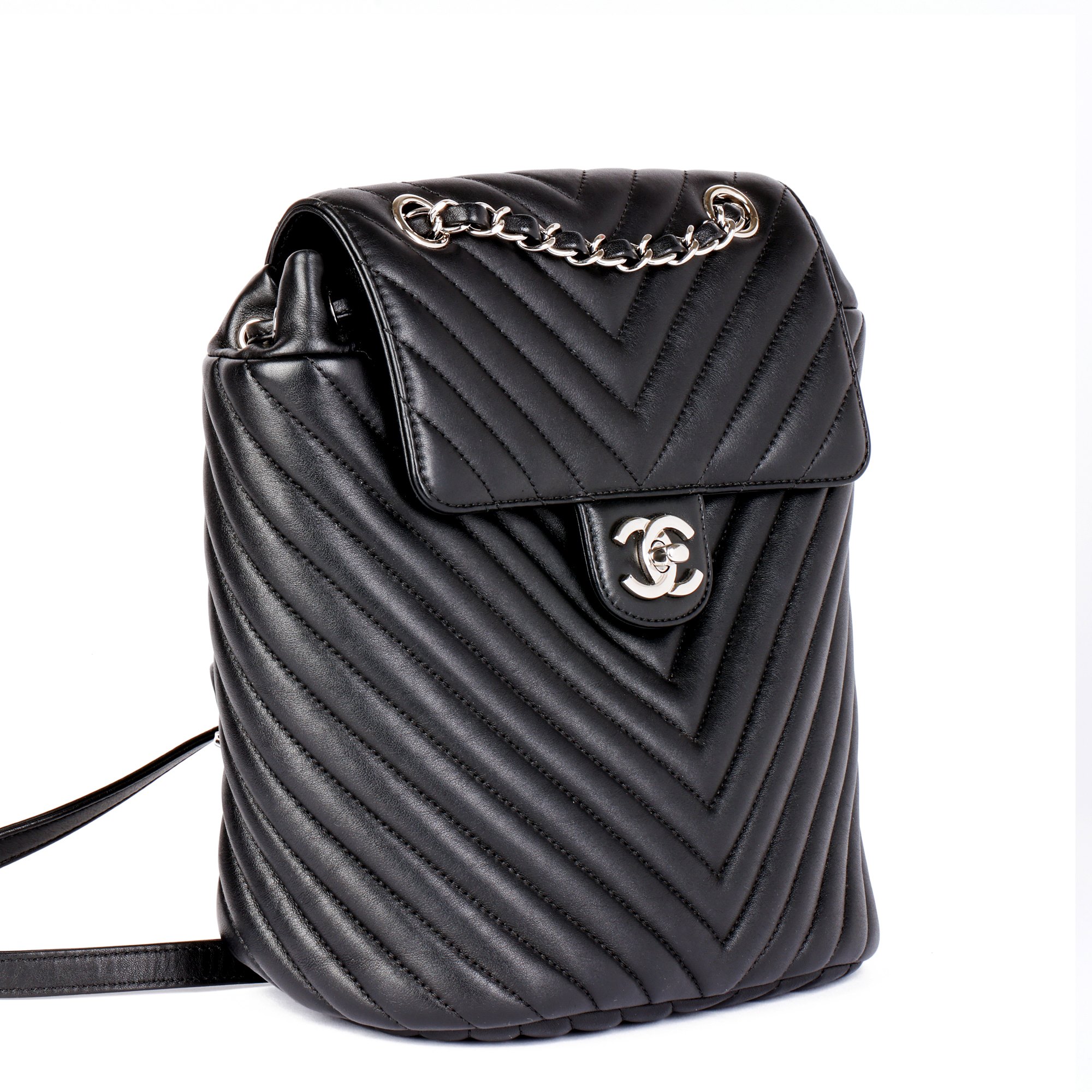 Chanel Black Chevron Quilted Lambskin Small Urban Spirit Backpack