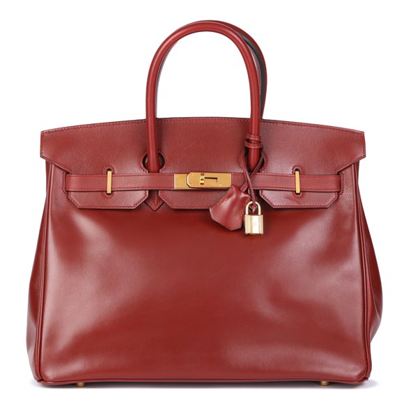 Hermès Rouge Vif Box Calf Leather Vintage Birkin 35cm Retourne