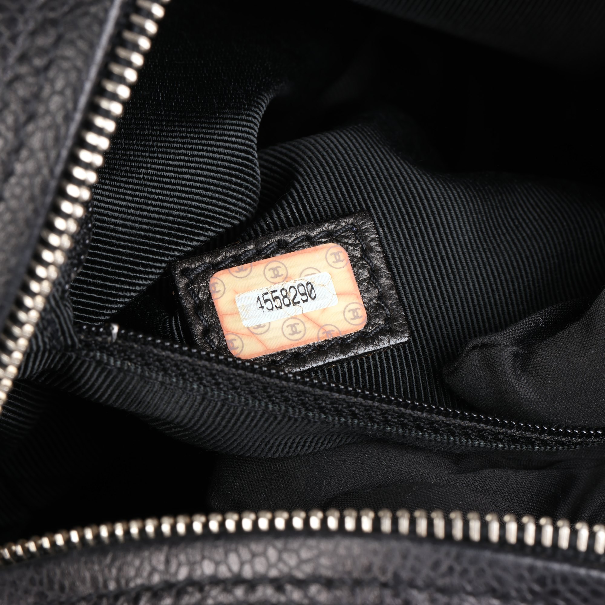 Chanel Black Caviar Leather Vintage Timeless Logo Trim Shoulder Bag