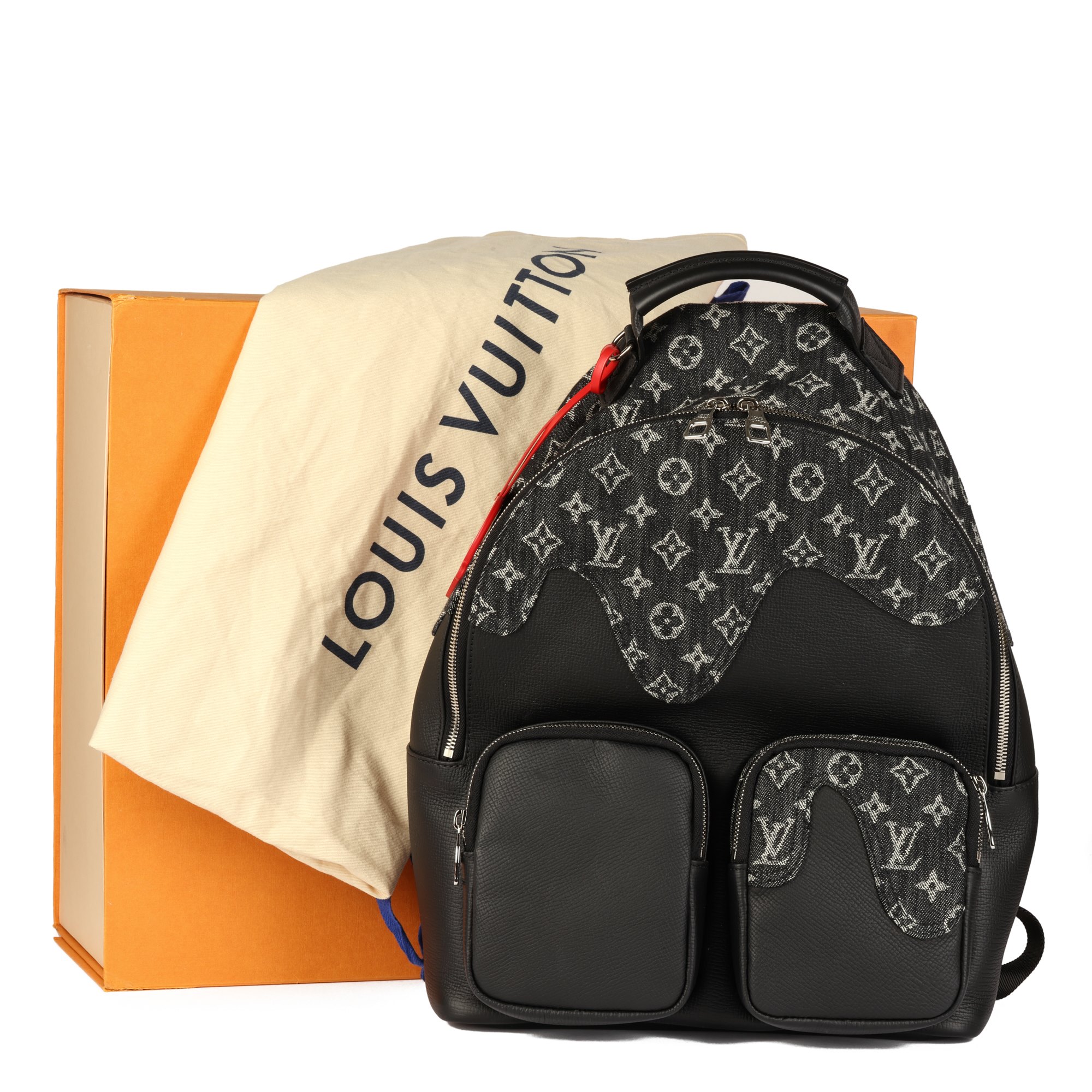 Louis Vuitton x Nigo Navy Taurillon Leather & Monogram Denim Multi Pocket Backpack