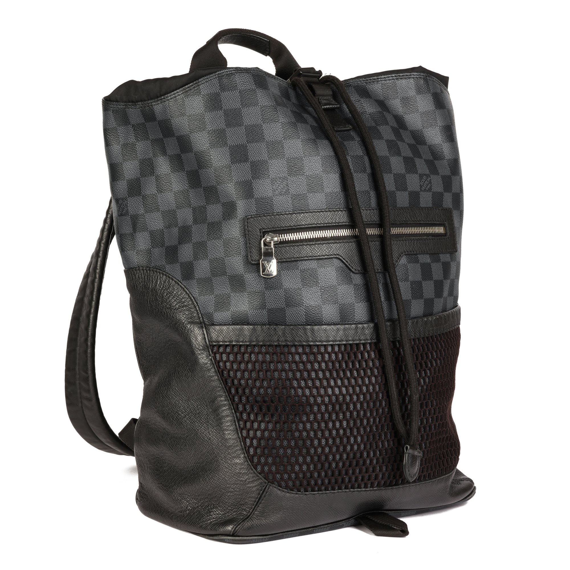 Louis Vuitton Damier Cobalt Coated Canvas, Black Calfskin Leather & Black Nylon Matchpoint Backpack