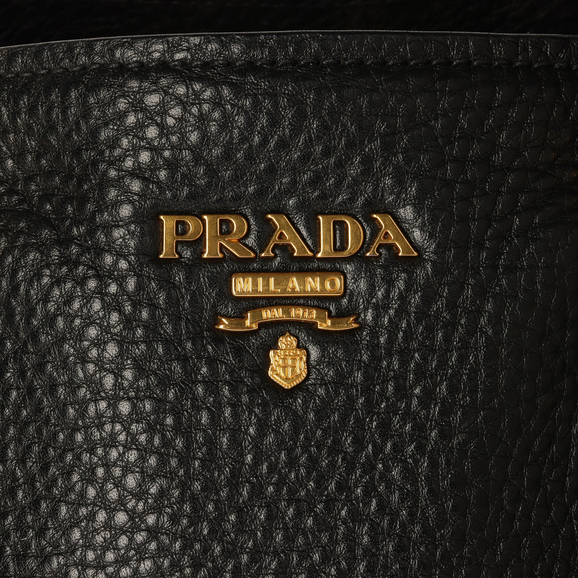 Prada Black Grained Calfskin Leather Vitello Daino Tote