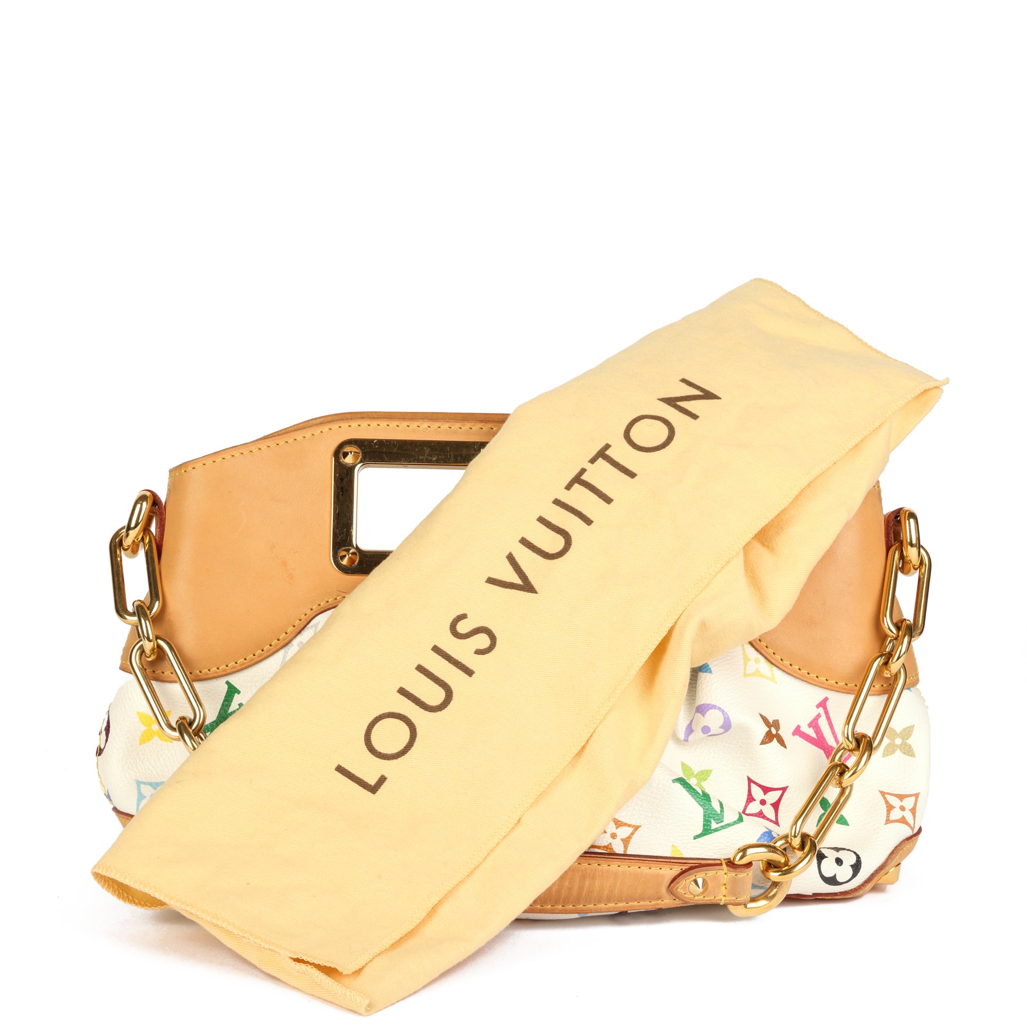 Louis Vuitton White Multicolour Coated Canvas & Vachetta Leather Judy PM