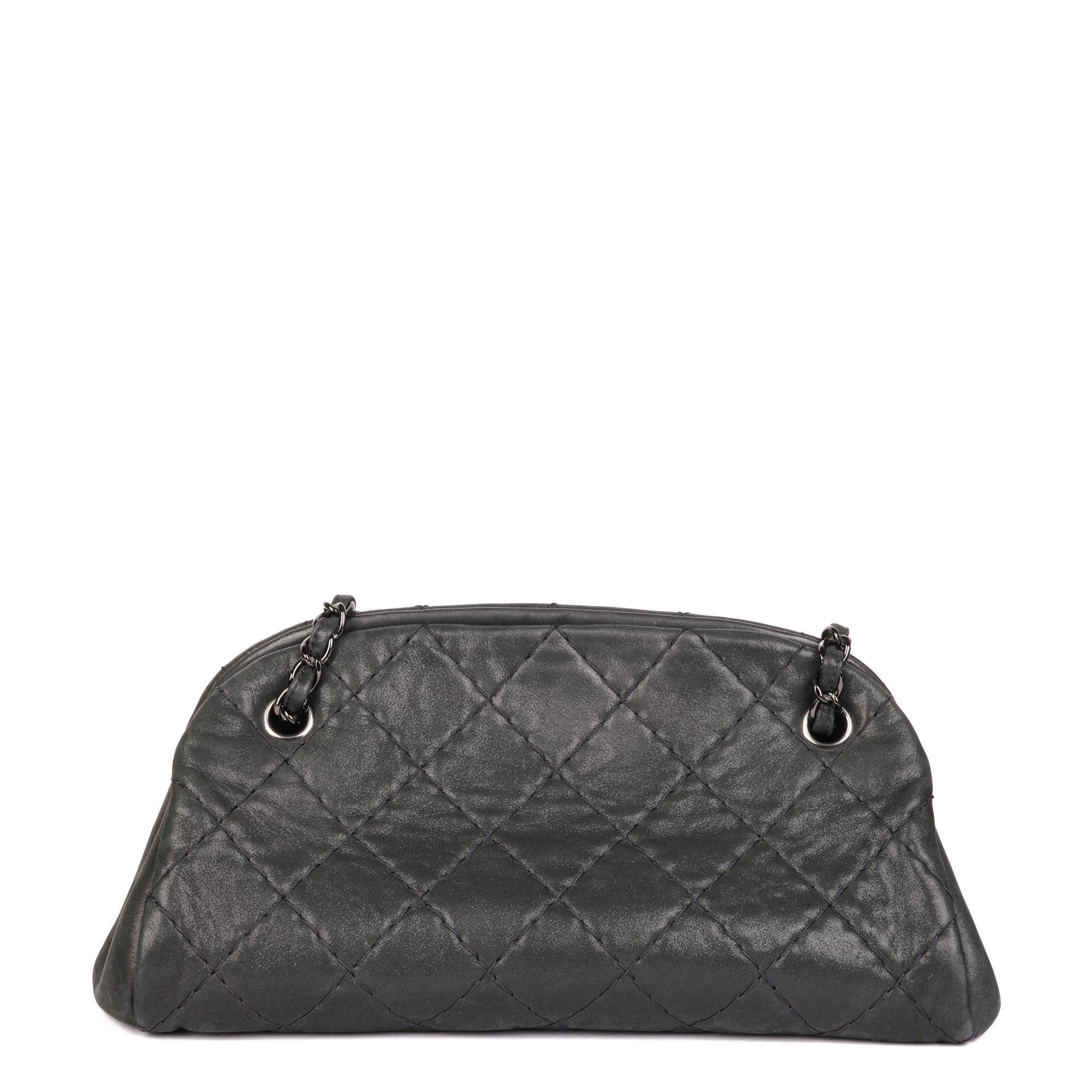 Chanel Dark Grey Quilted Glazed Calfskin Leather Just Mademoiselle Bowling Bag