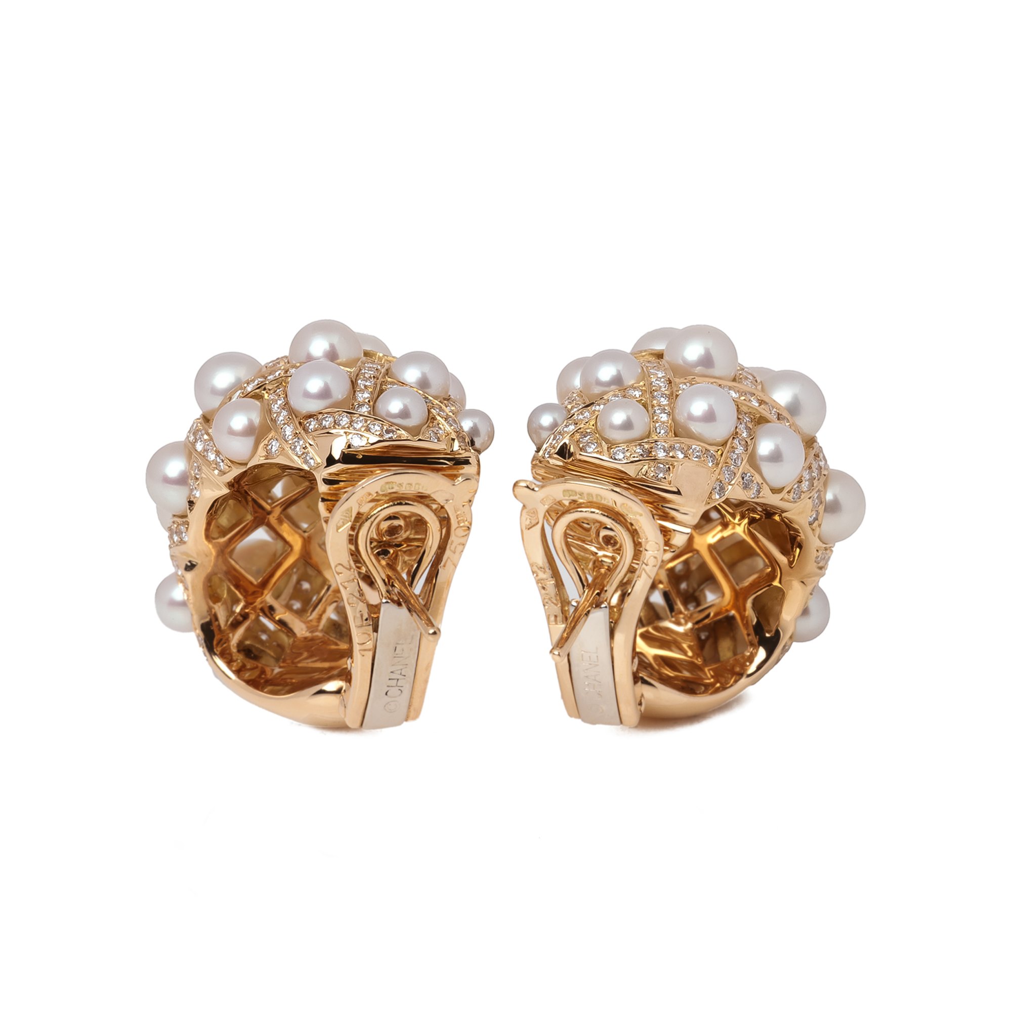Chanel 18k Yellow Gold Cultured Pearl Baroque Matelassé Earrings