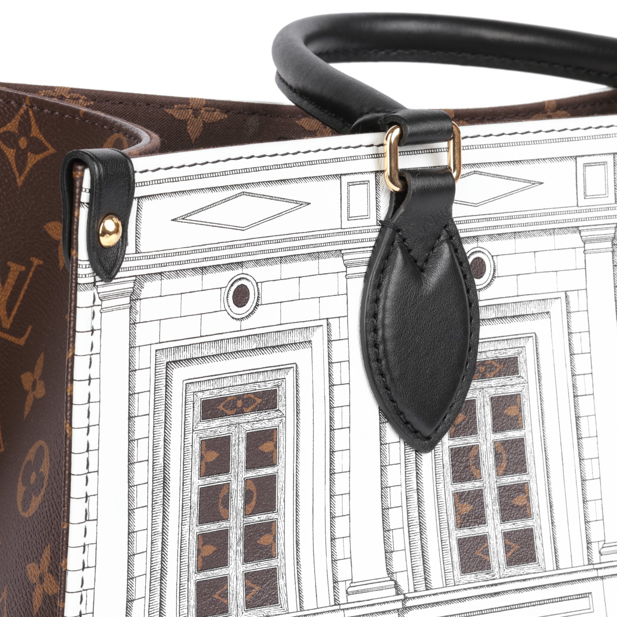 Louis Vuitton x Fornasetti Brown Monogram Coated Canvas & Black Calfskin Leather Onthego GM
